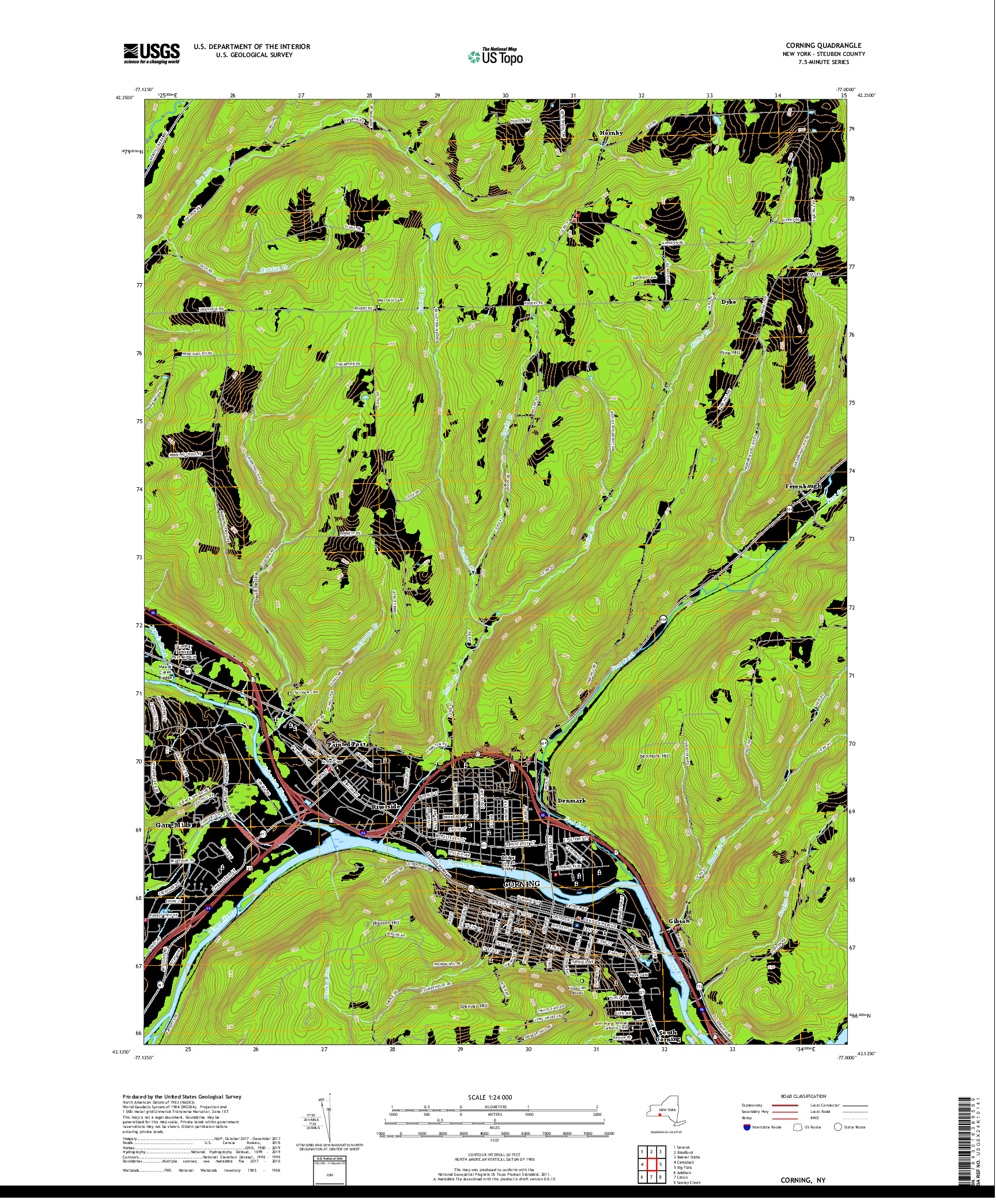 USGS US TOPO 7.5-MINUTE MAP FOR CORNING, NY 2019