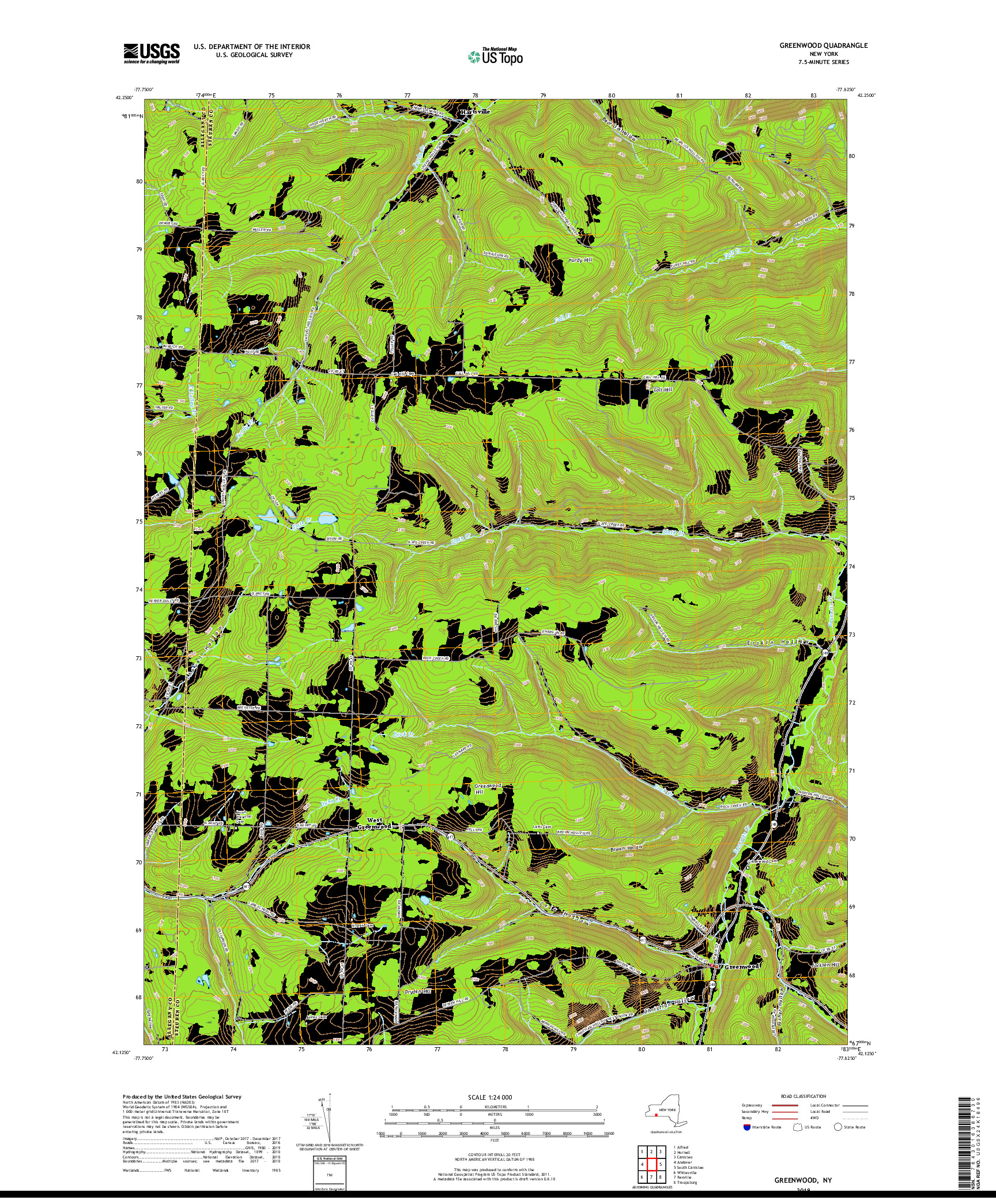 USGS US TOPO 7.5-MINUTE MAP FOR GREENWOOD, NY 2019