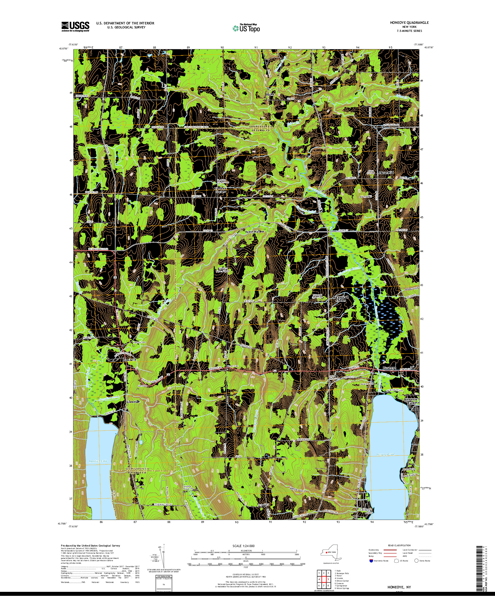 USGS US TOPO 7.5-MINUTE MAP FOR HONEOYE, NY 2019