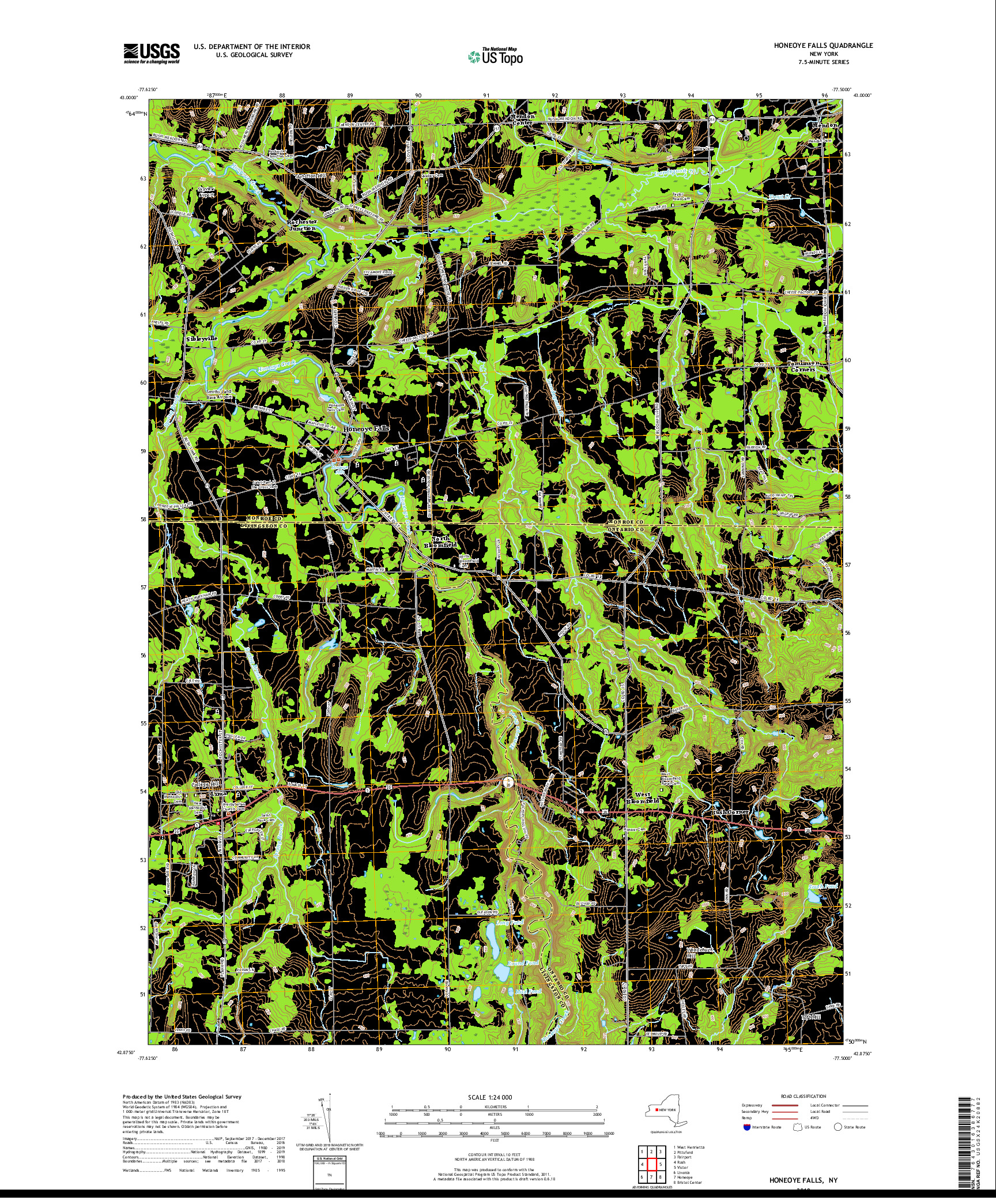 USGS US TOPO 7.5-MINUTE MAP FOR HONEOYE FALLS, NY 2019