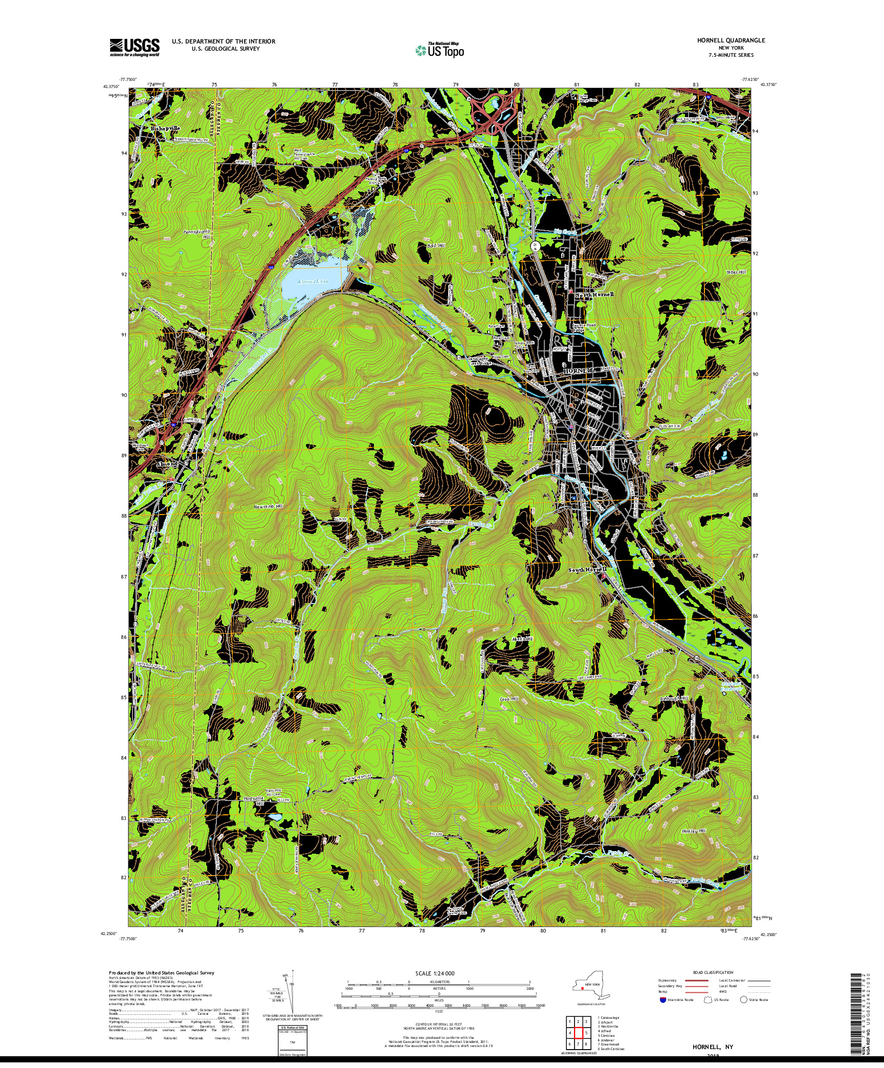 USGS US TOPO 7.5-MINUTE MAP FOR HORNELL, NY 2019