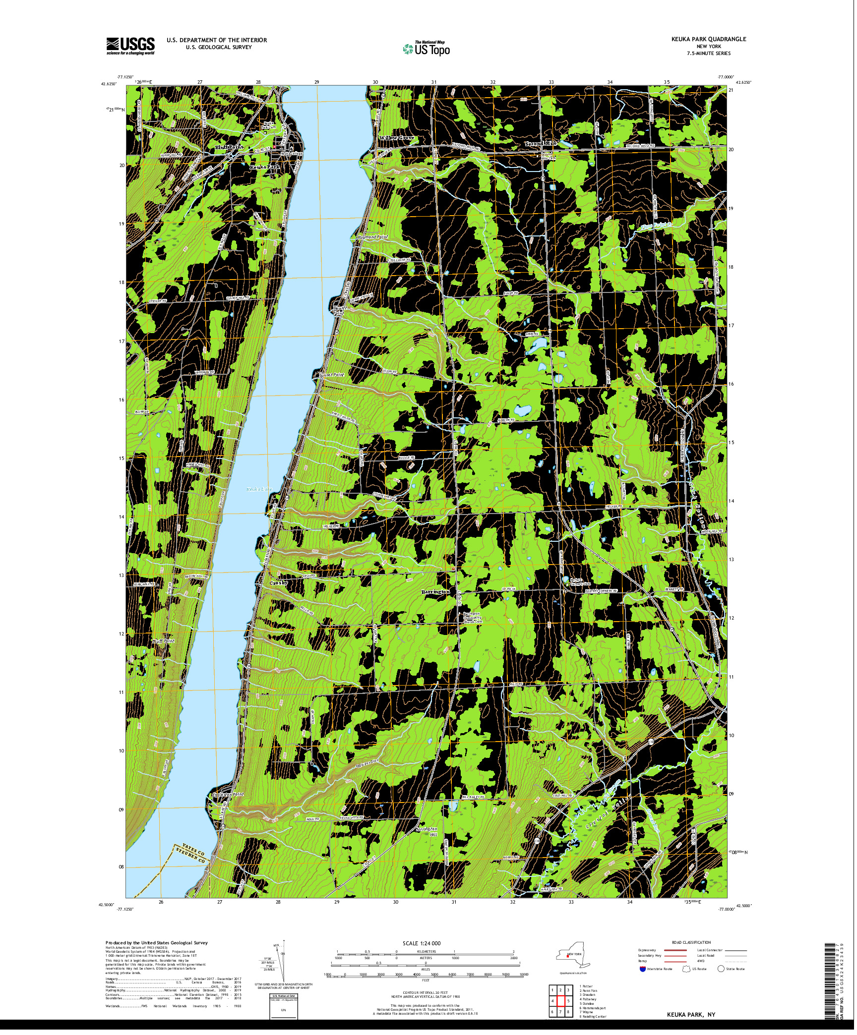USGS US TOPO 7.5-MINUTE MAP FOR KEUKA PARK, NY 2019
