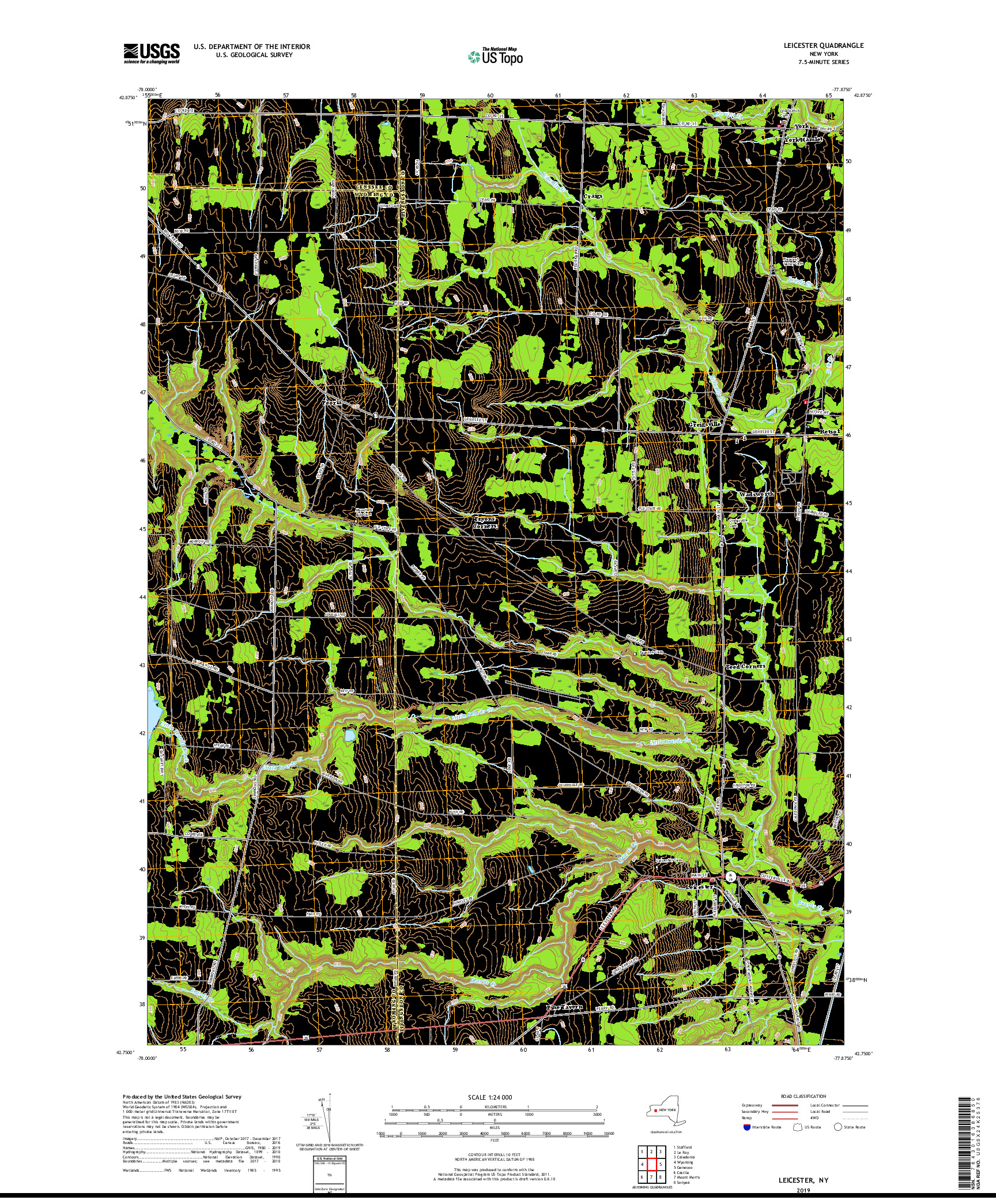 USGS US TOPO 7.5-MINUTE MAP FOR LEICESTER, NY 2019