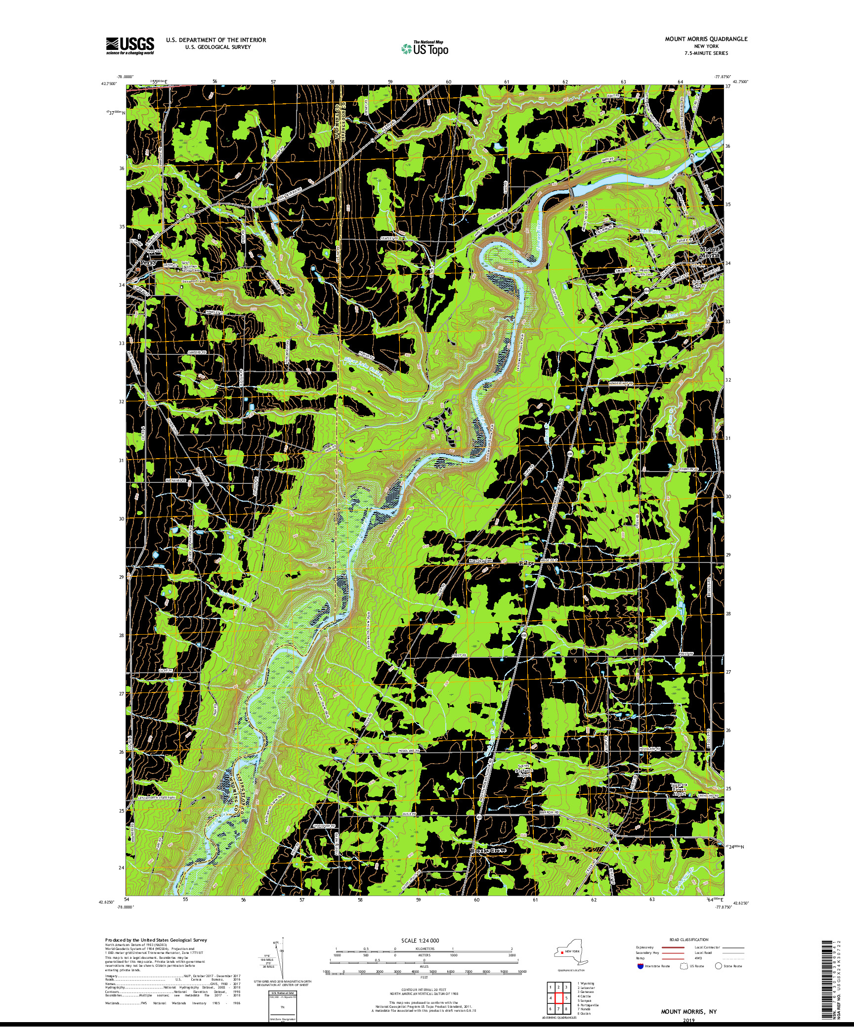 USGS US TOPO 7.5-MINUTE MAP FOR MOUNT MORRIS, NY 2019