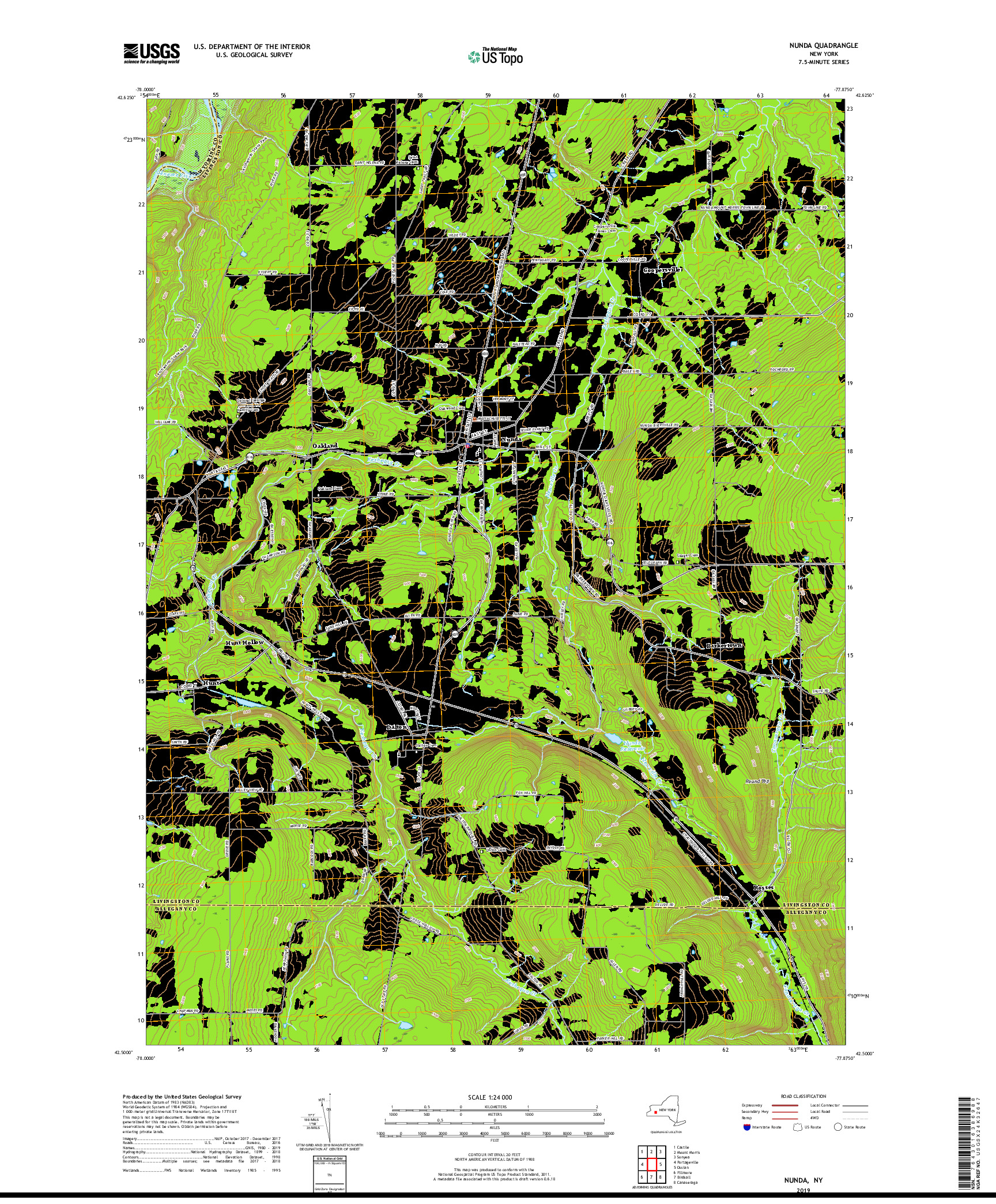 USGS US TOPO 7.5-MINUTE MAP FOR NUNDA, NY 2019