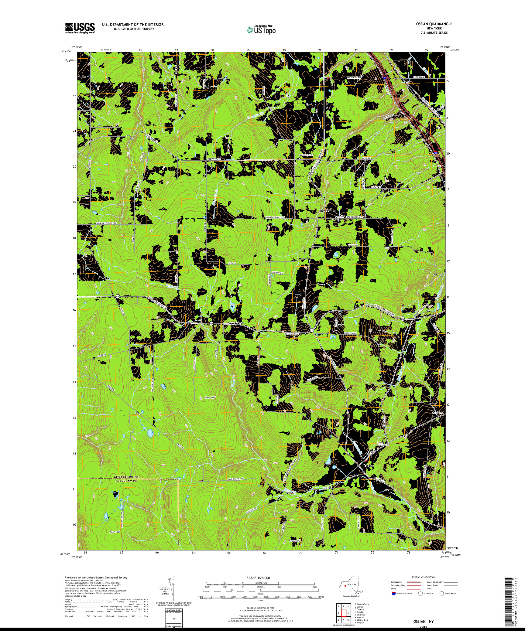 USGS US TOPO 7.5-MINUTE MAP FOR OSSIAN, NY 2019