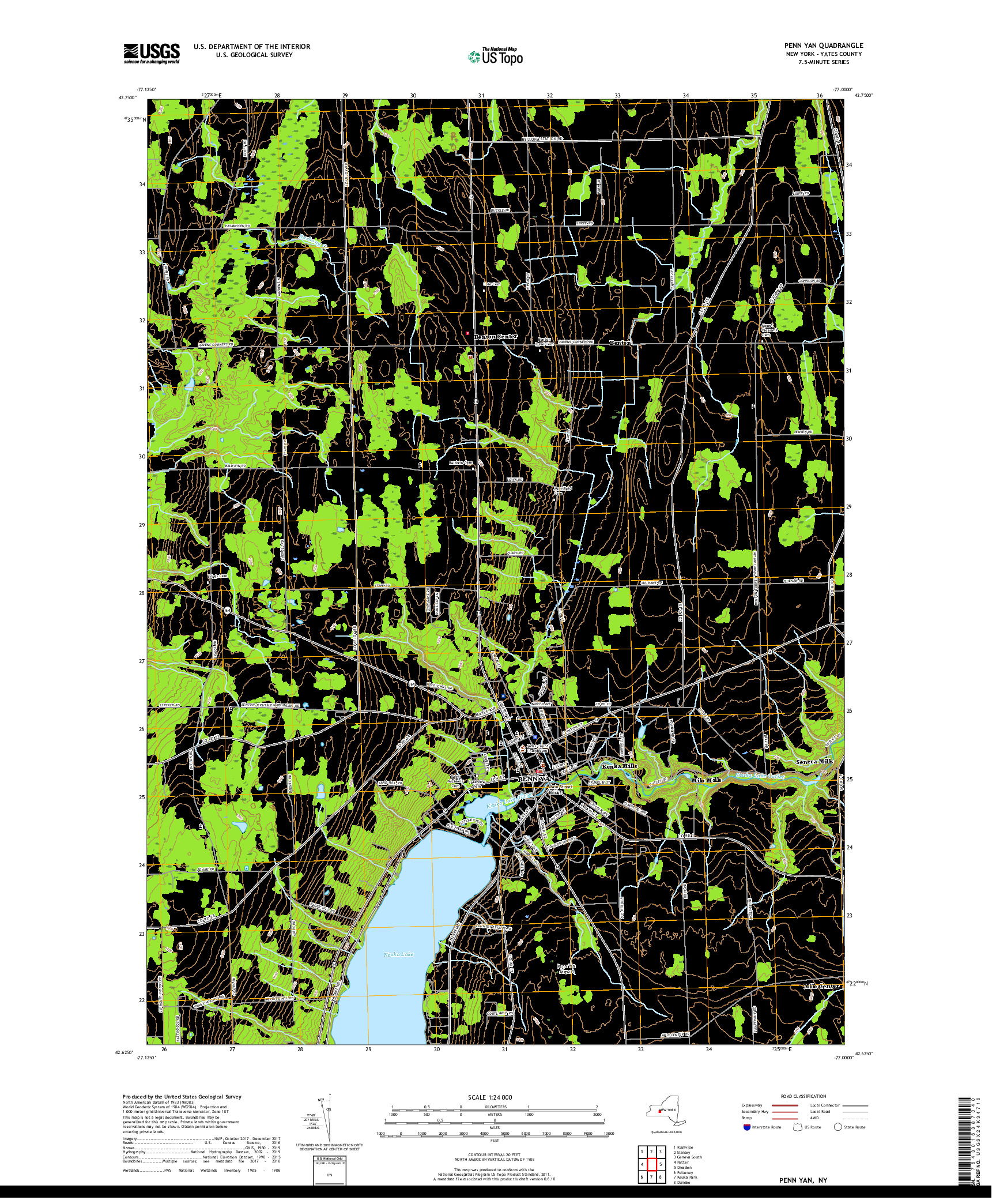 USGS US TOPO 7.5-MINUTE MAP FOR PENN YAN, NY 2019