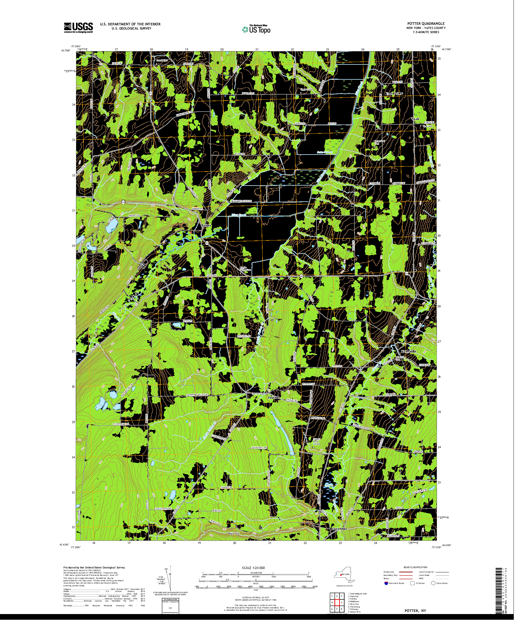 USGS US TOPO 7.5-MINUTE MAP FOR POTTER, NY 2019