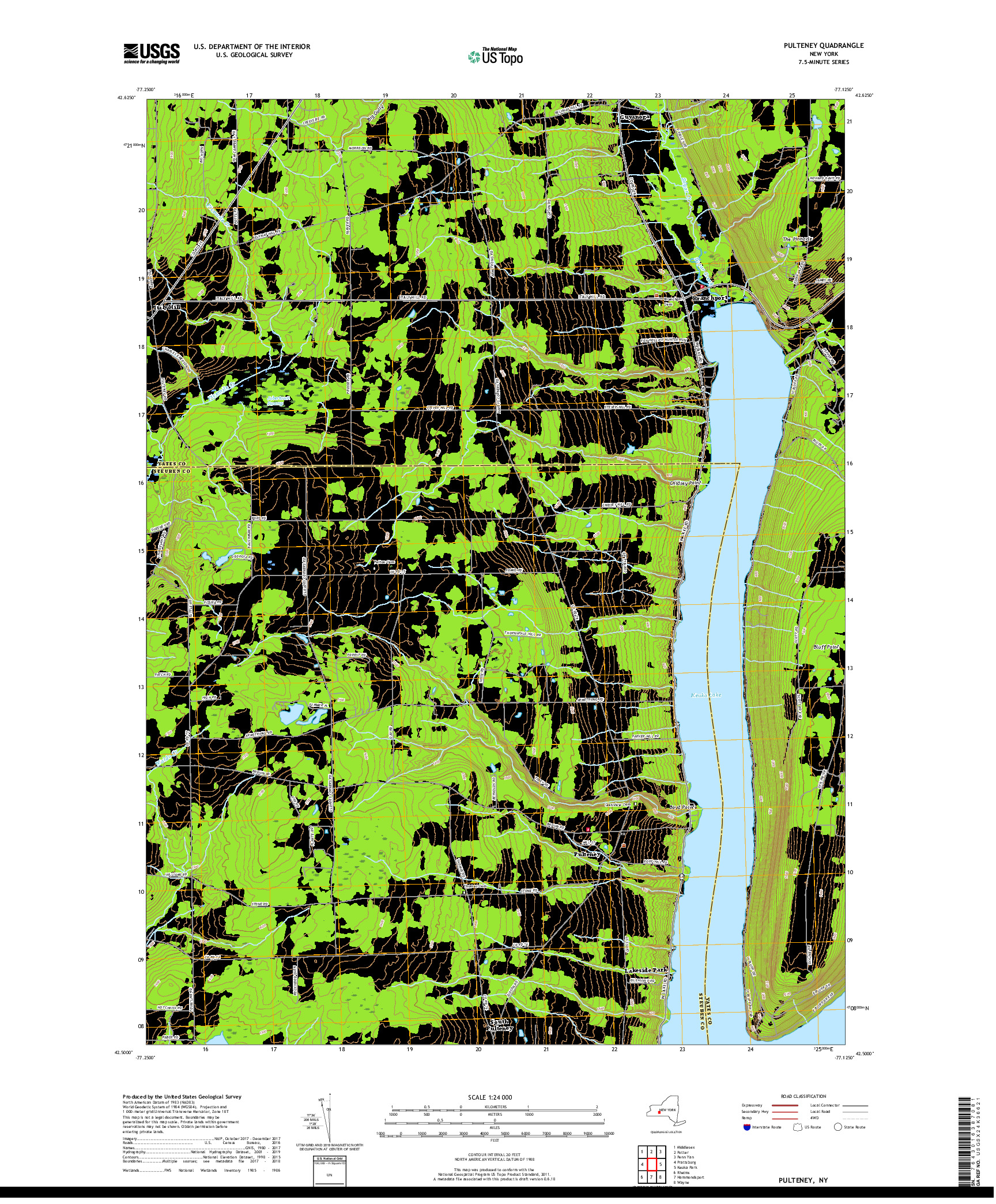 USGS US TOPO 7.5-MINUTE MAP FOR PULTENEY, NY 2019