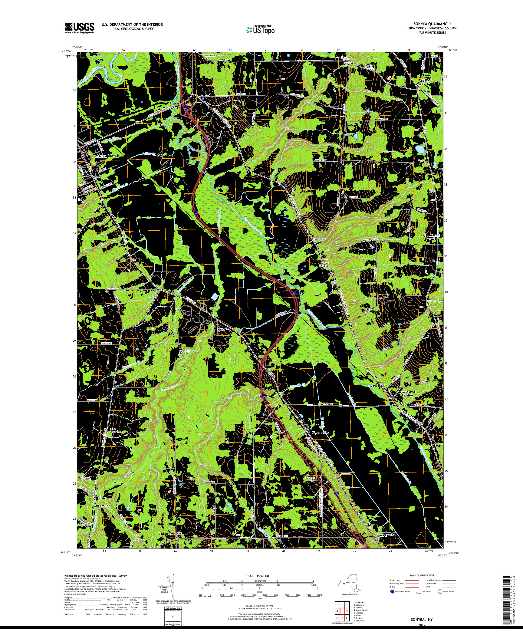 USGS US TOPO 7.5-MINUTE MAP FOR SONYEA, NY 2019