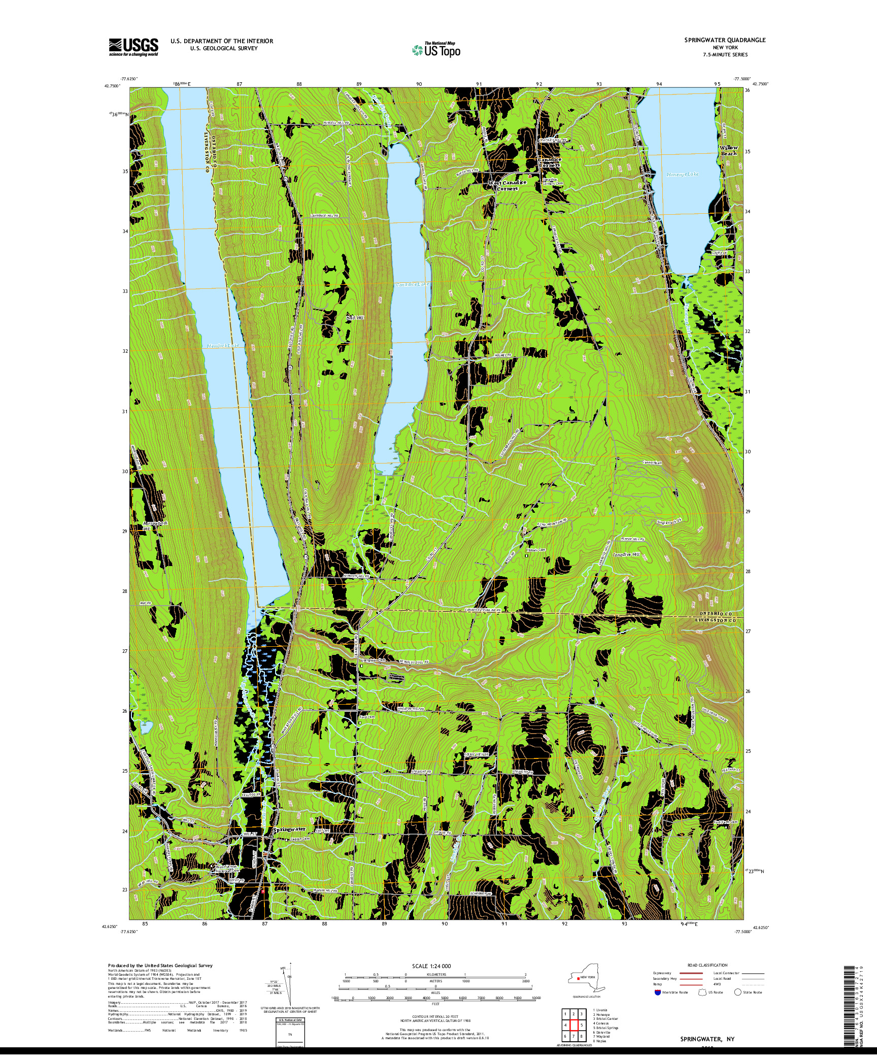 USGS US TOPO 7.5-MINUTE MAP FOR SPRINGWATER, NY 2019