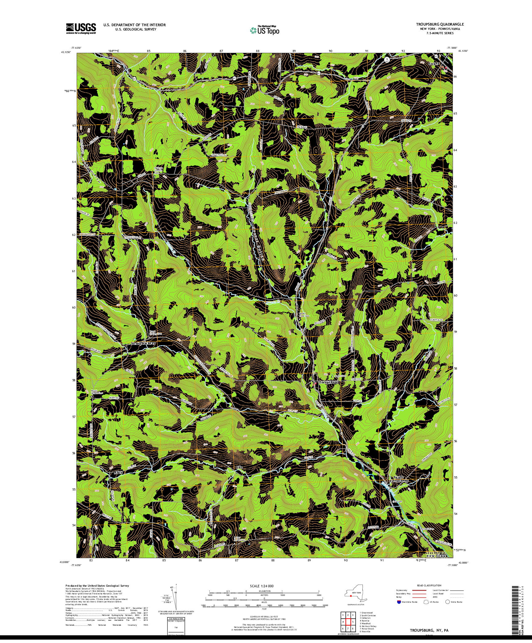 USGS US TOPO 7.5-MINUTE MAP FOR TROUPSBURG, NY,PA 2019