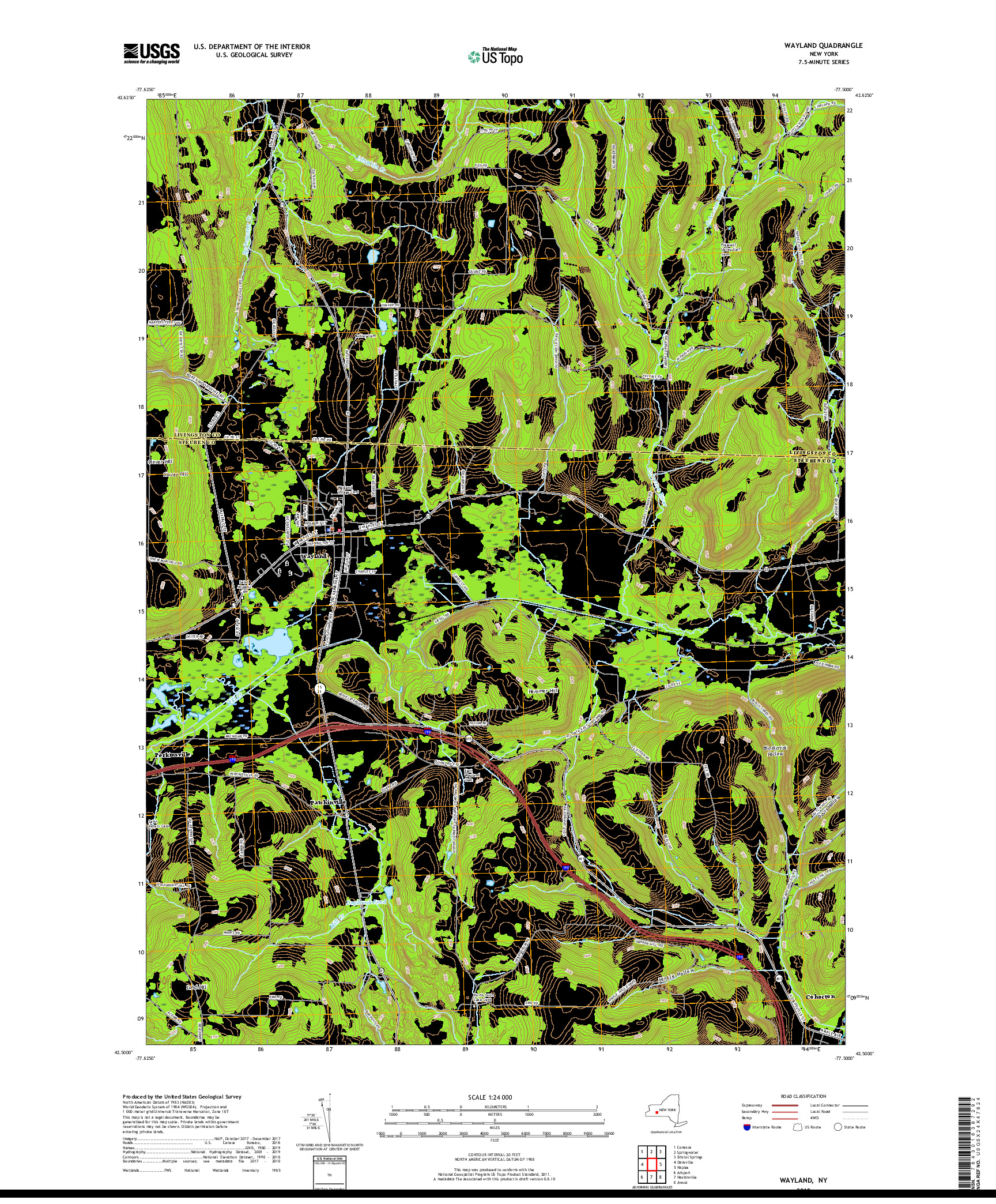 USGS US TOPO 7.5-MINUTE MAP FOR WAYLAND, NY 2019