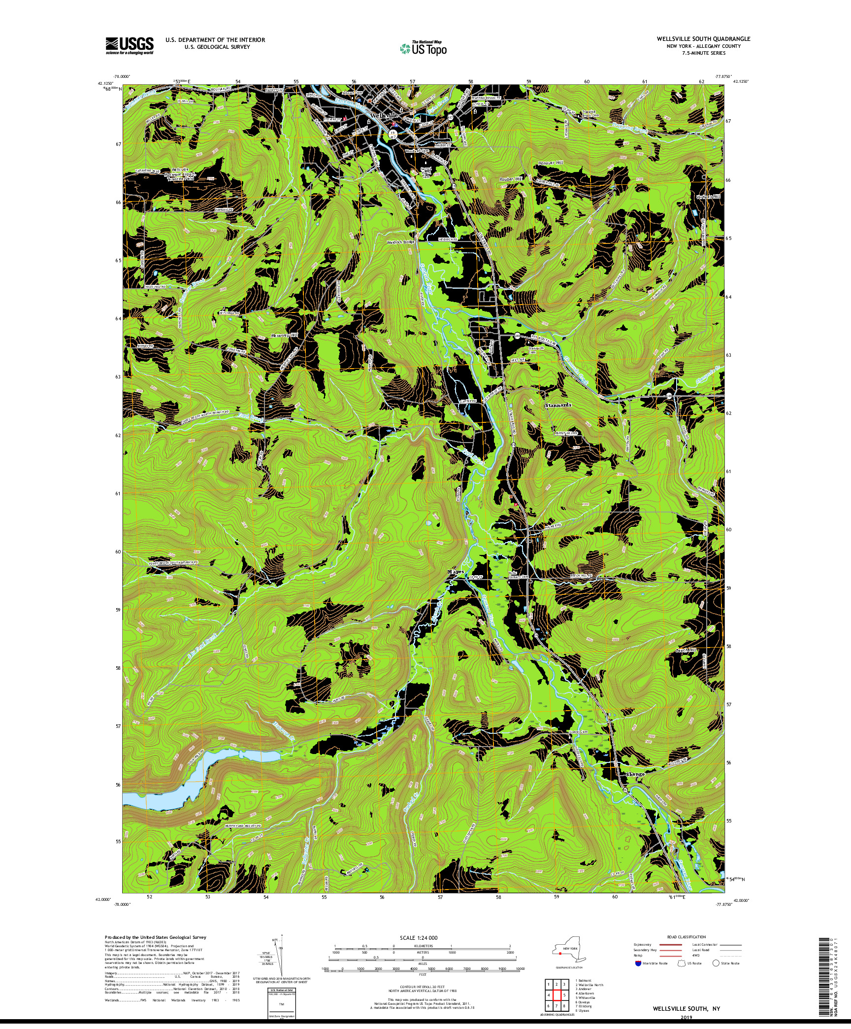 USGS US TOPO 7.5-MINUTE MAP FOR WELLSVILLE SOUTH, NY 2019