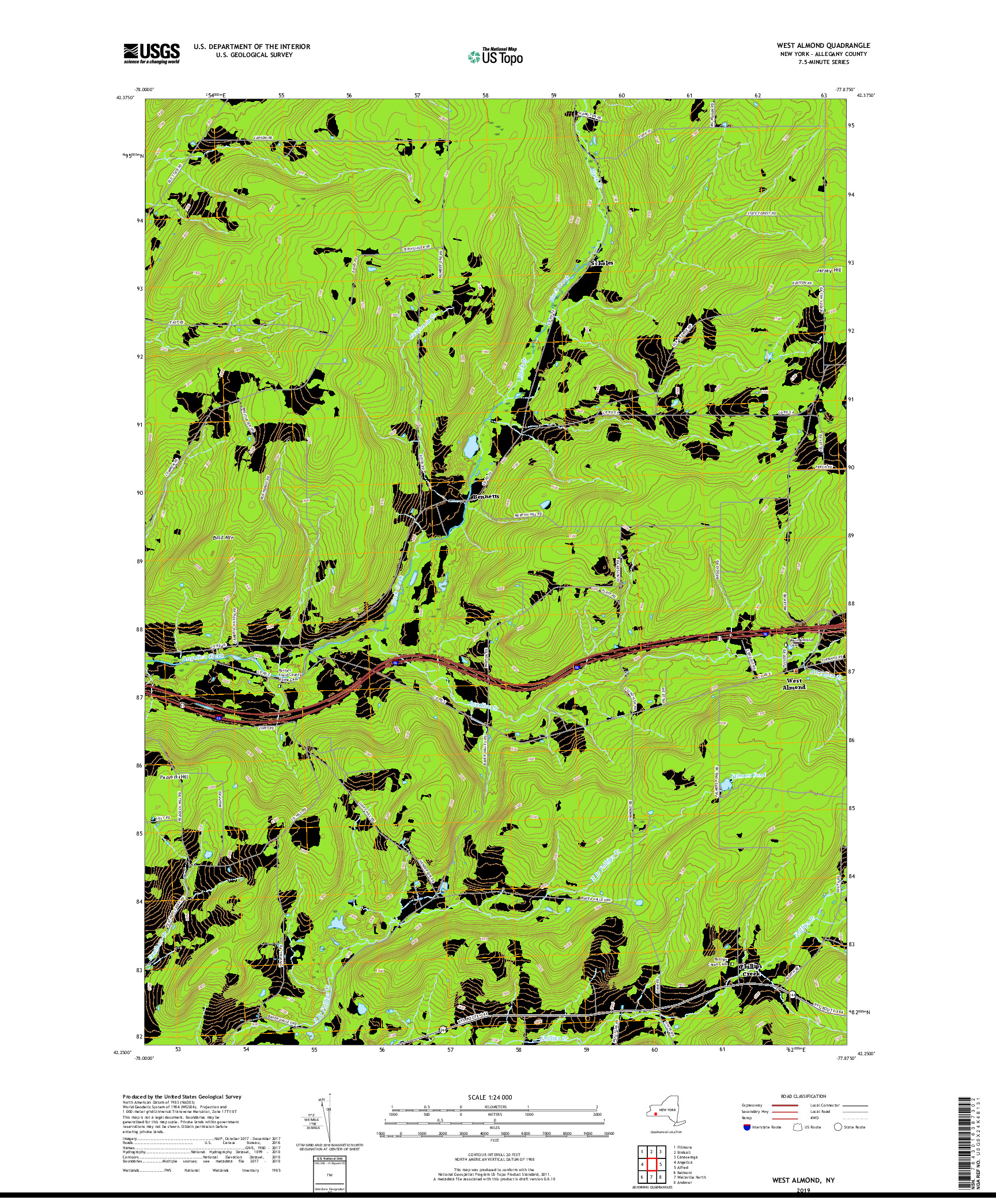 USGS US TOPO 7.5-MINUTE MAP FOR WEST ALMOND, NY 2019