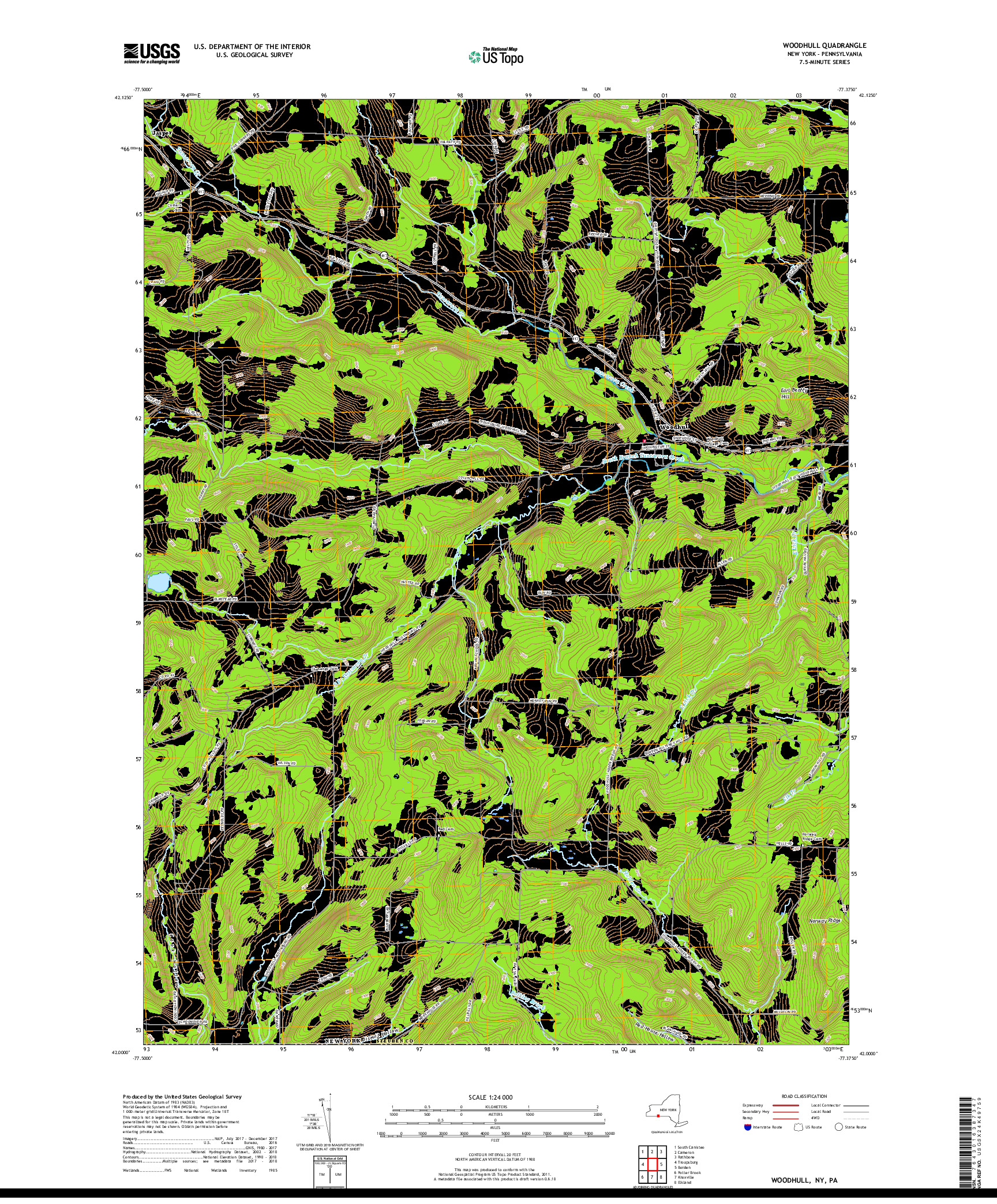 USGS US TOPO 7.5-MINUTE MAP FOR WOODHULL, NY,PA 2019