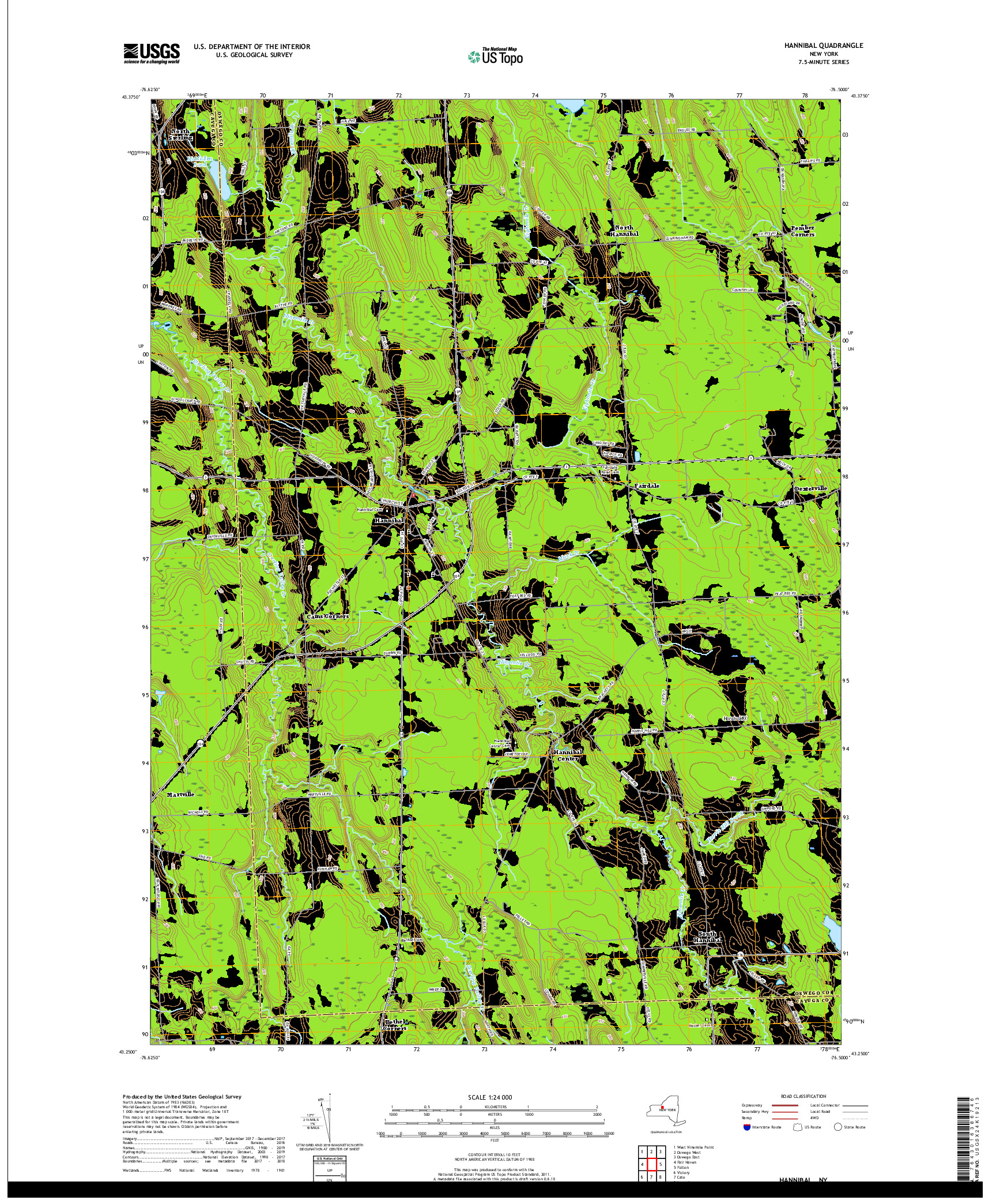 USGS US TOPO 7.5-MINUTE MAP FOR HANNIBAL, NY 2019