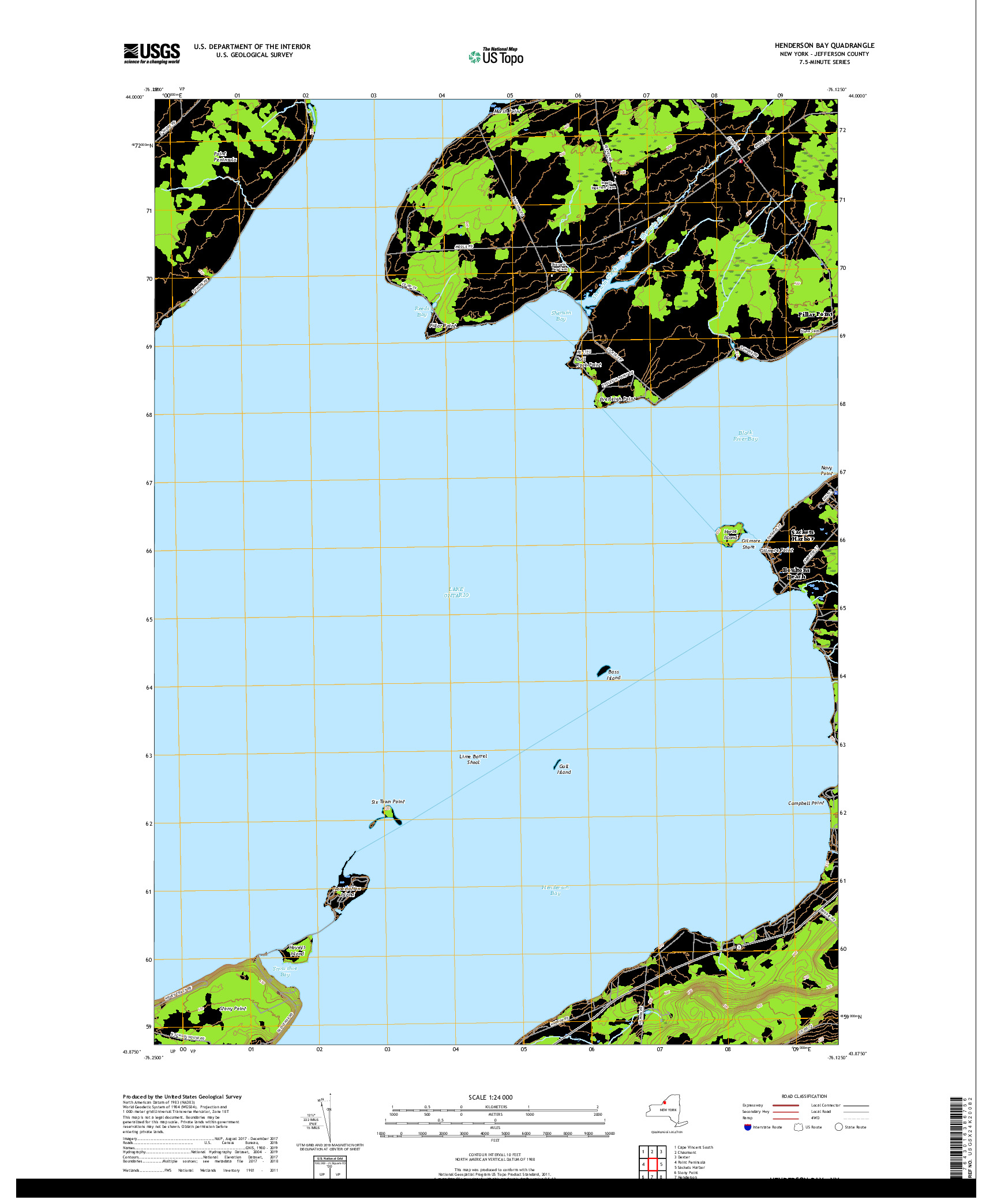 USGS US TOPO 7.5-MINUTE MAP FOR HENDERSON BAY, NY 2019