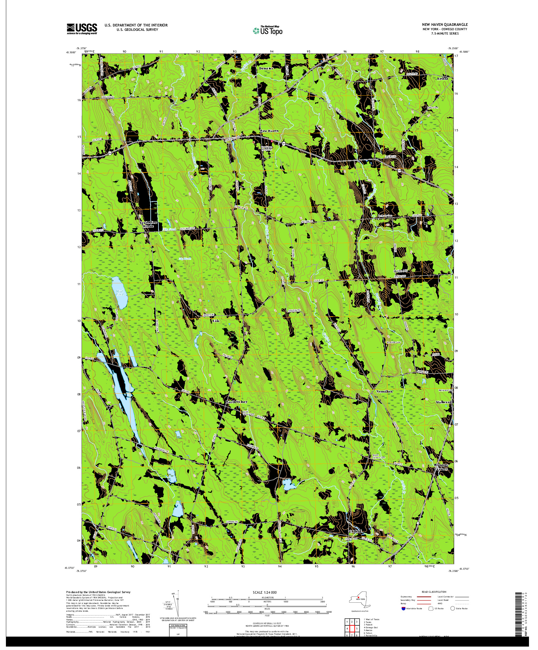 USGS US TOPO 7.5-MINUTE MAP FOR NEW HAVEN, NY 2019