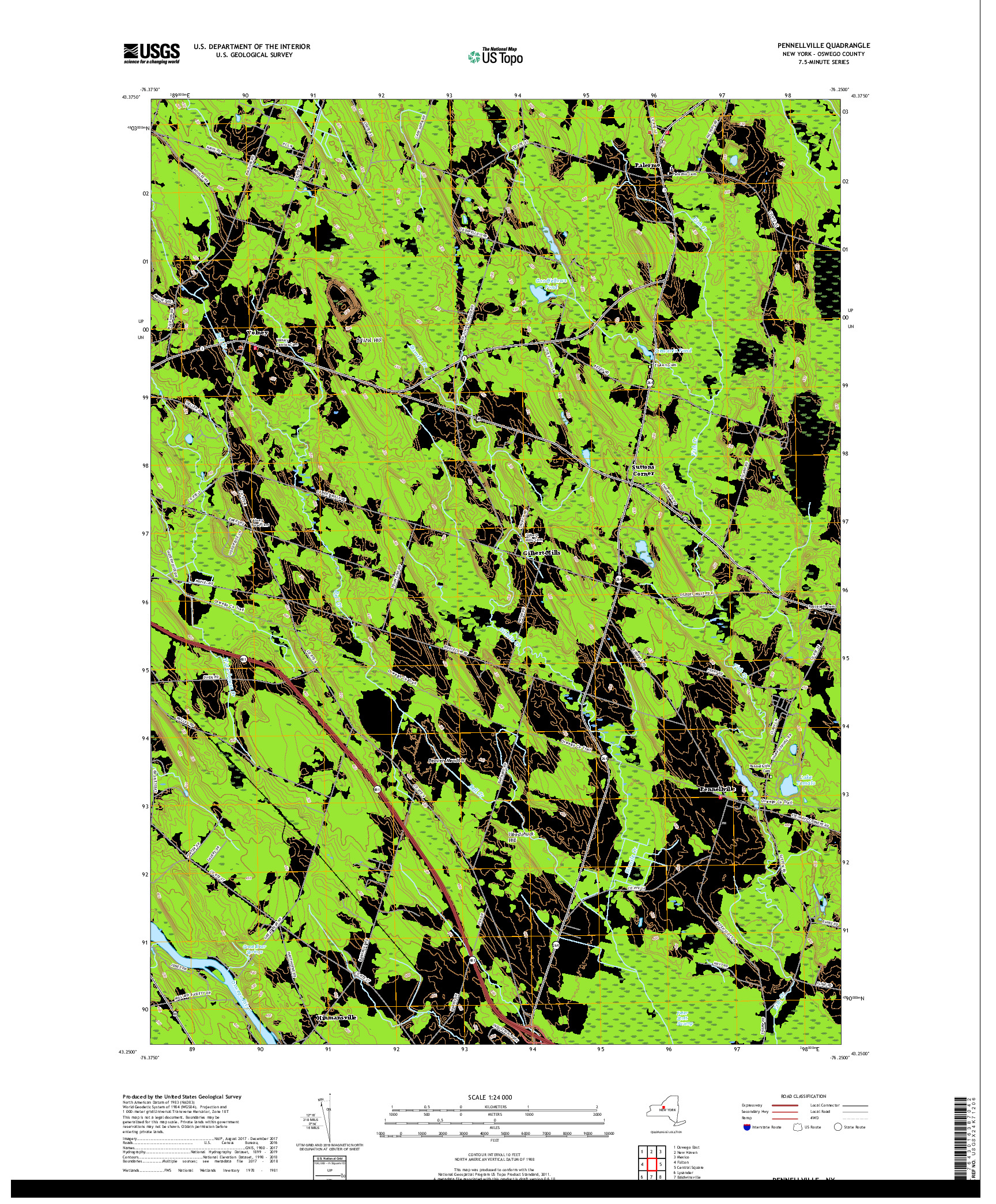 USGS US TOPO 7.5-MINUTE MAP FOR PENNELLVILLE, NY 2019