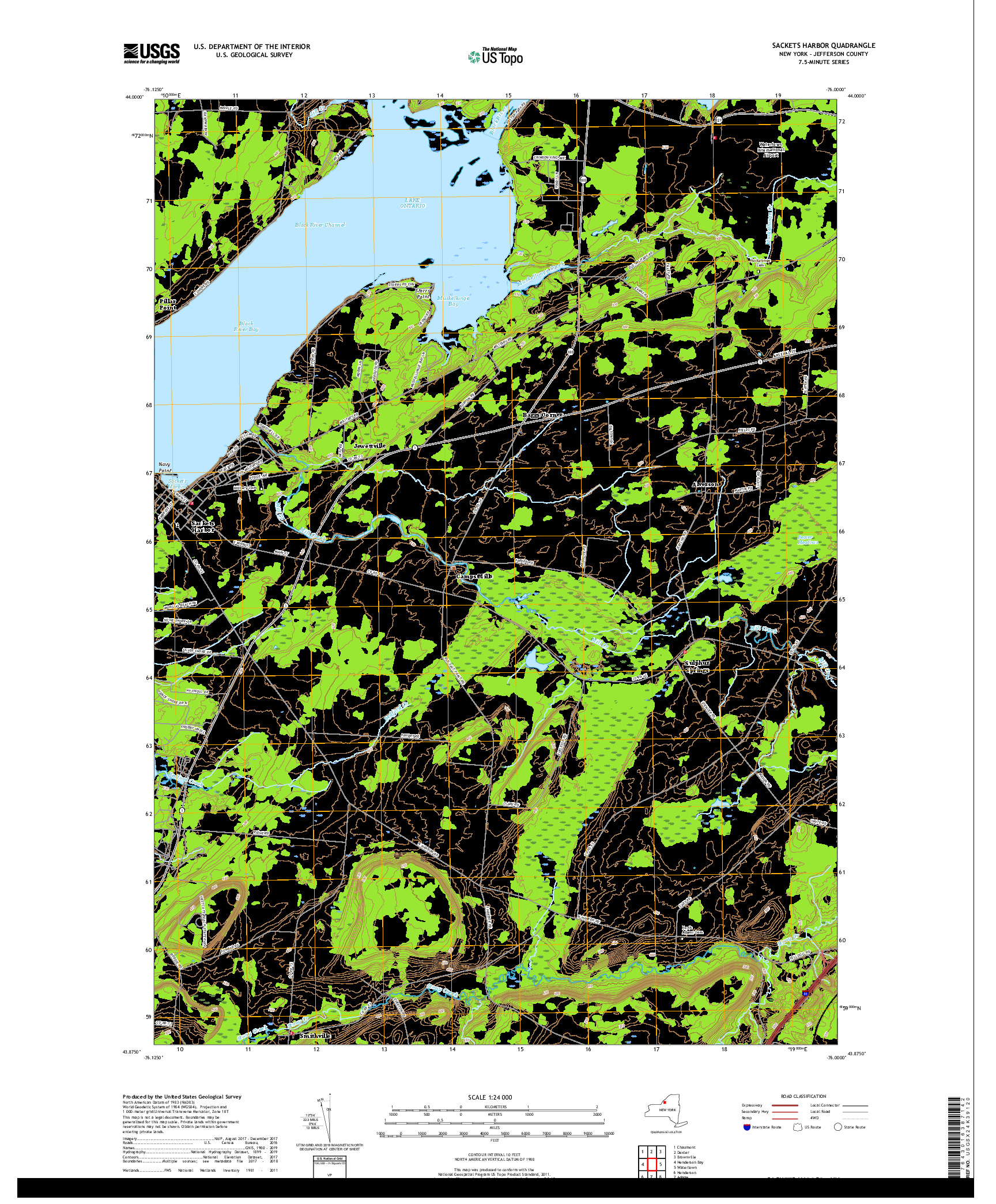 USGS US TOPO 7.5-MINUTE MAP FOR SACKETS HARBOR, NY 2019