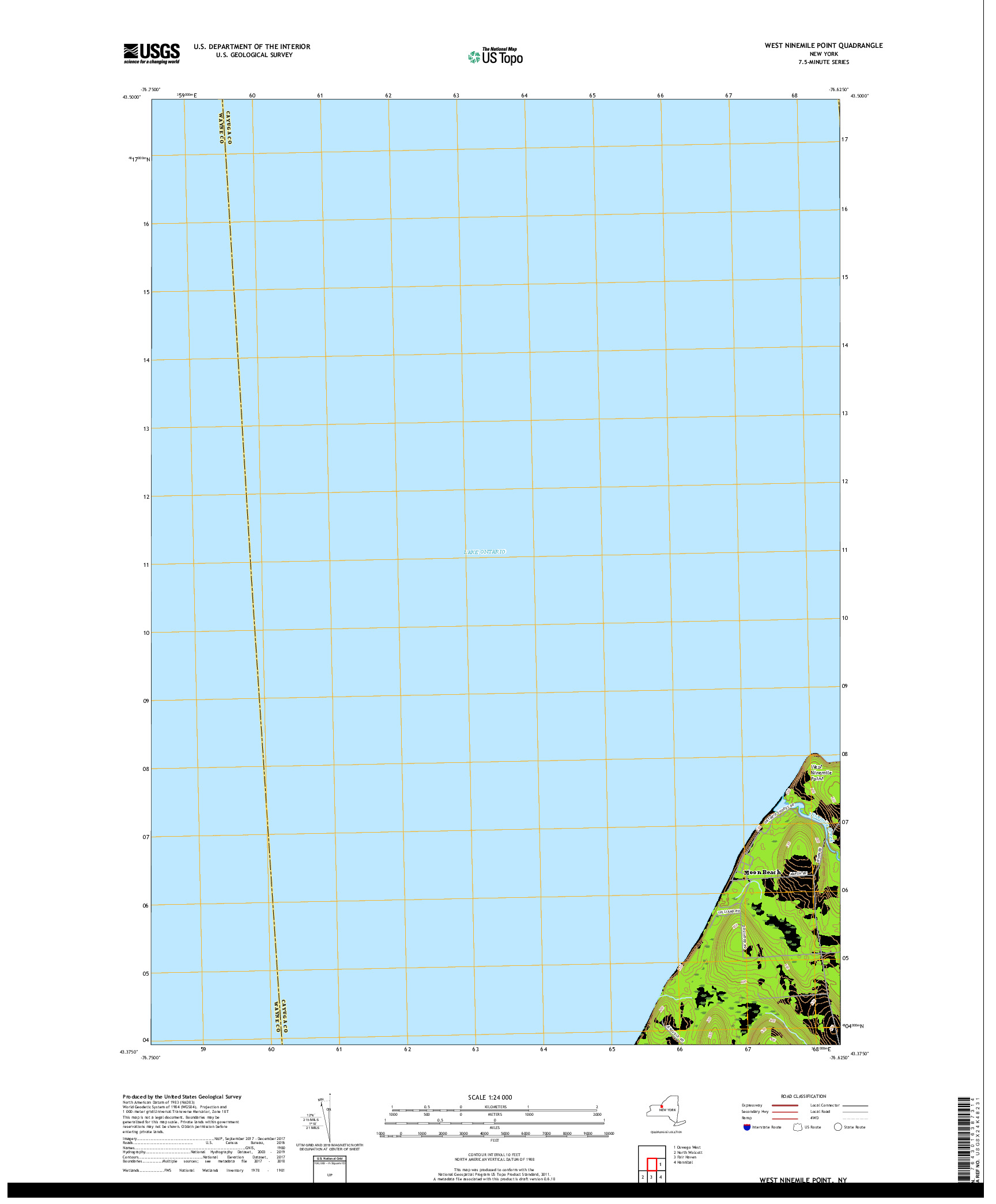 USGS US TOPO 7.5-MINUTE MAP FOR WEST NINEMILE POINT, NY 2019