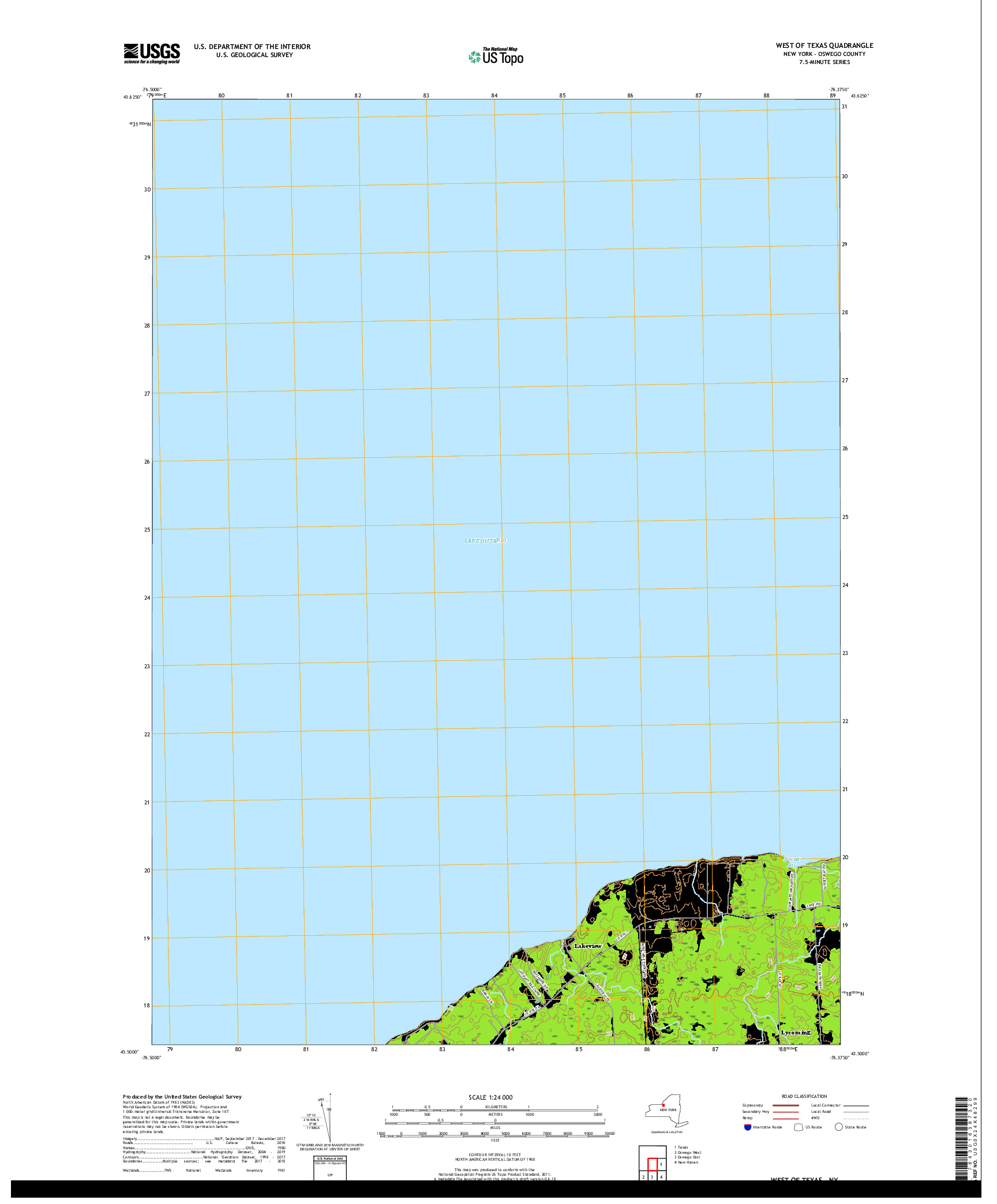 USGS US TOPO 7.5-MINUTE MAP FOR WEST OF TEXAS, NY 2019