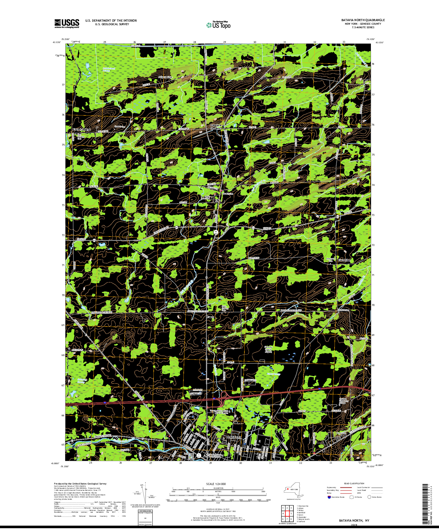USGS US TOPO 7.5-MINUTE MAP FOR BATAVIA NORTH, NY 2019