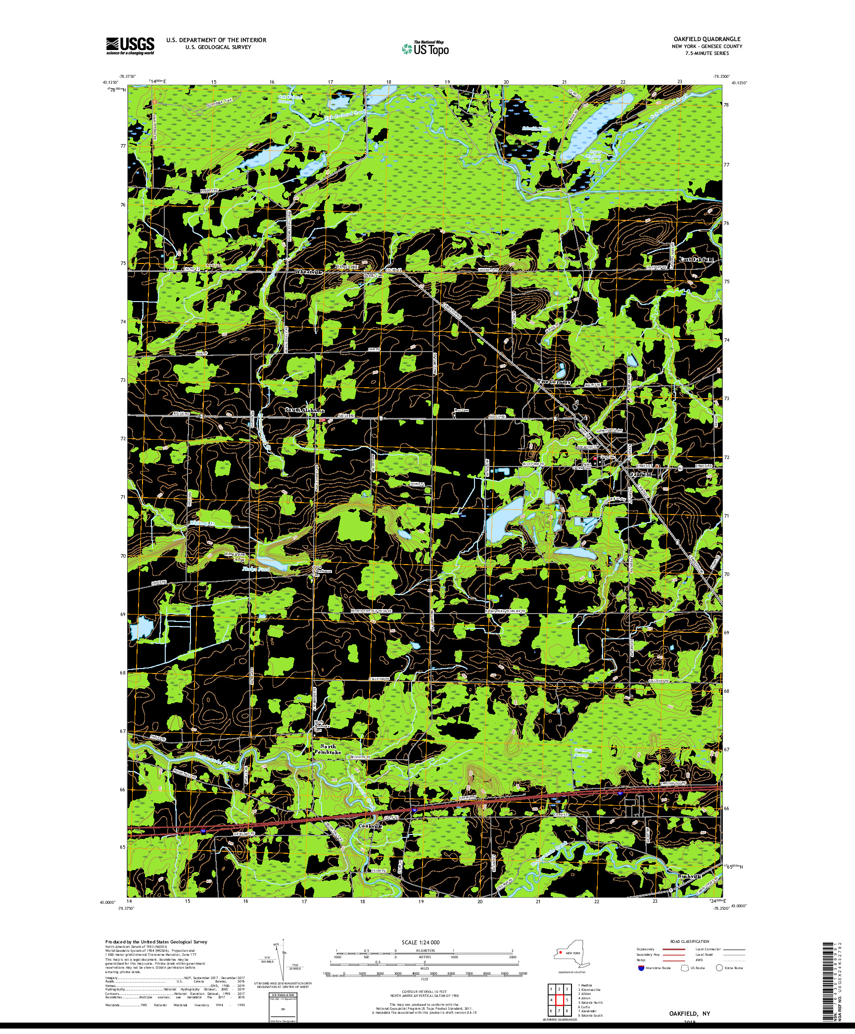 USGS US TOPO 7.5-MINUTE MAP FOR OAKFIELD, NY 2019