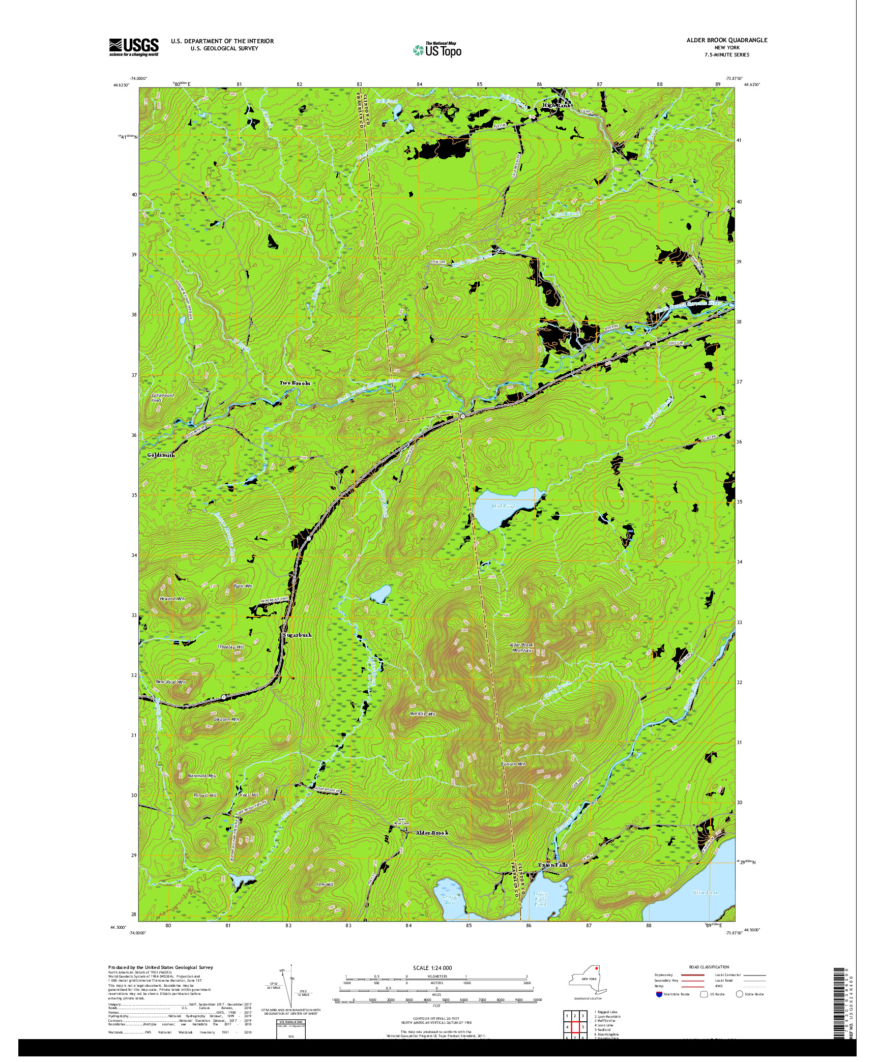 USGS US TOPO 7.5-MINUTE MAP FOR ALDER BROOK, NY 2019