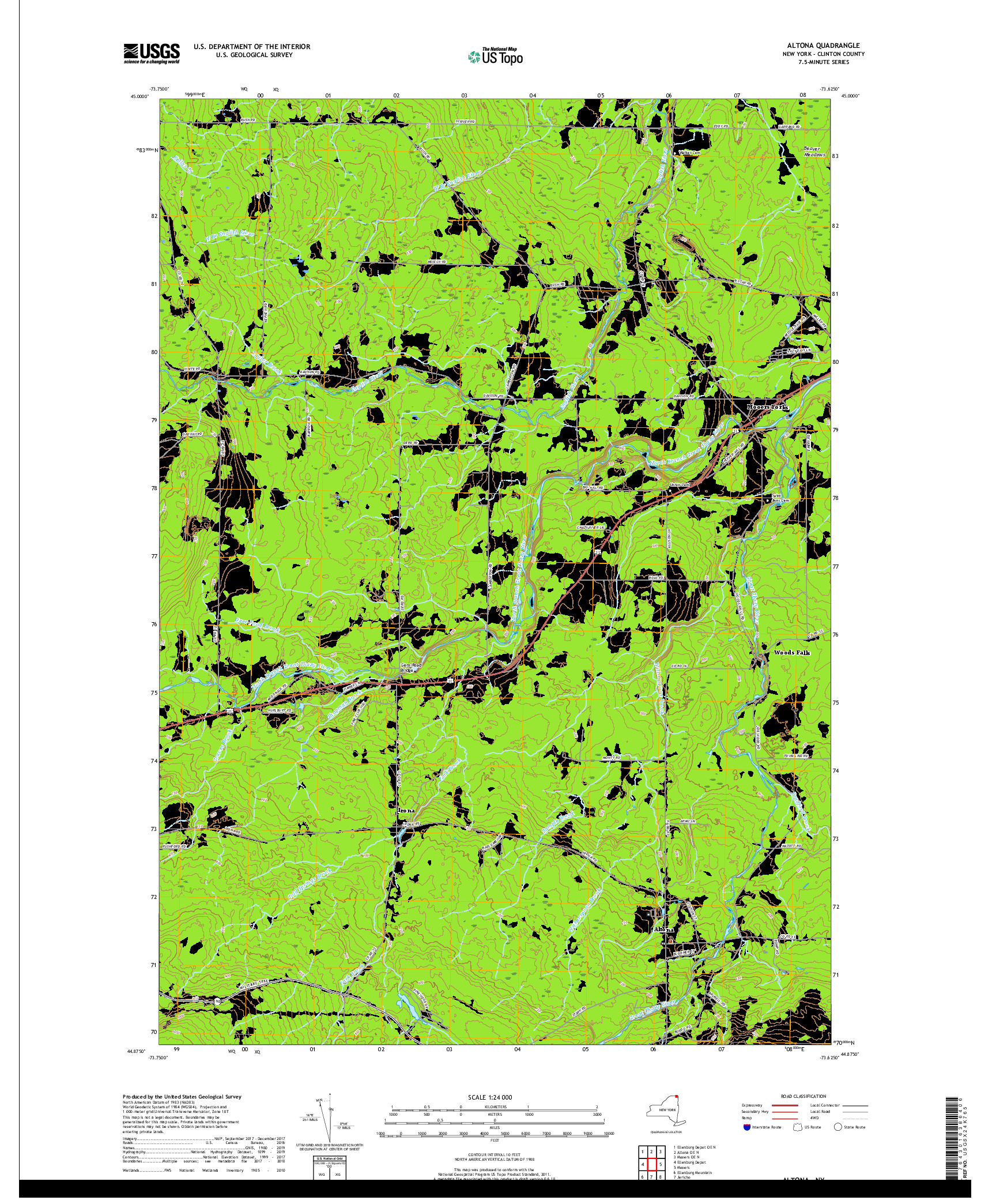 USGS US TOPO 7.5-MINUTE MAP FOR ALTONA, NY 2019