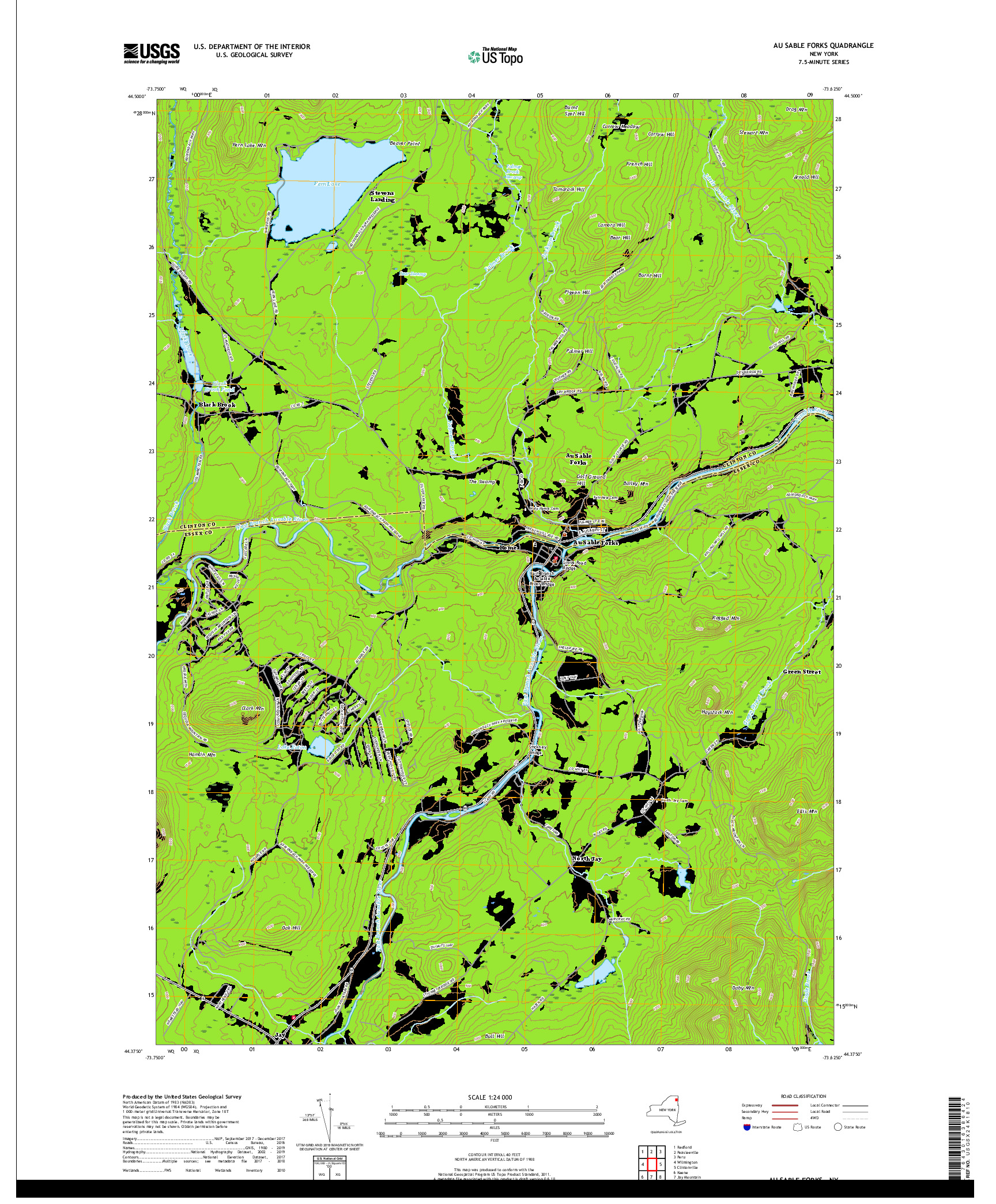 USGS US TOPO 7.5-MINUTE MAP FOR AU SABLE FORKS, NY 2019