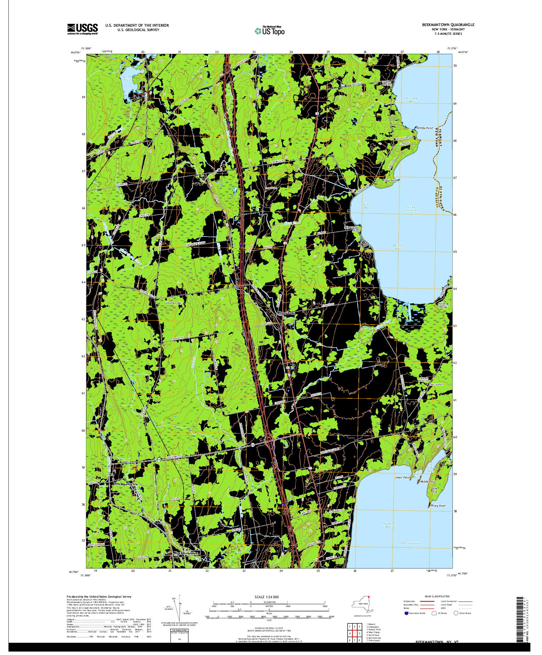 USGS US TOPO 7.5-MINUTE MAP FOR BEEKMANTOWN, NY,VT 2019