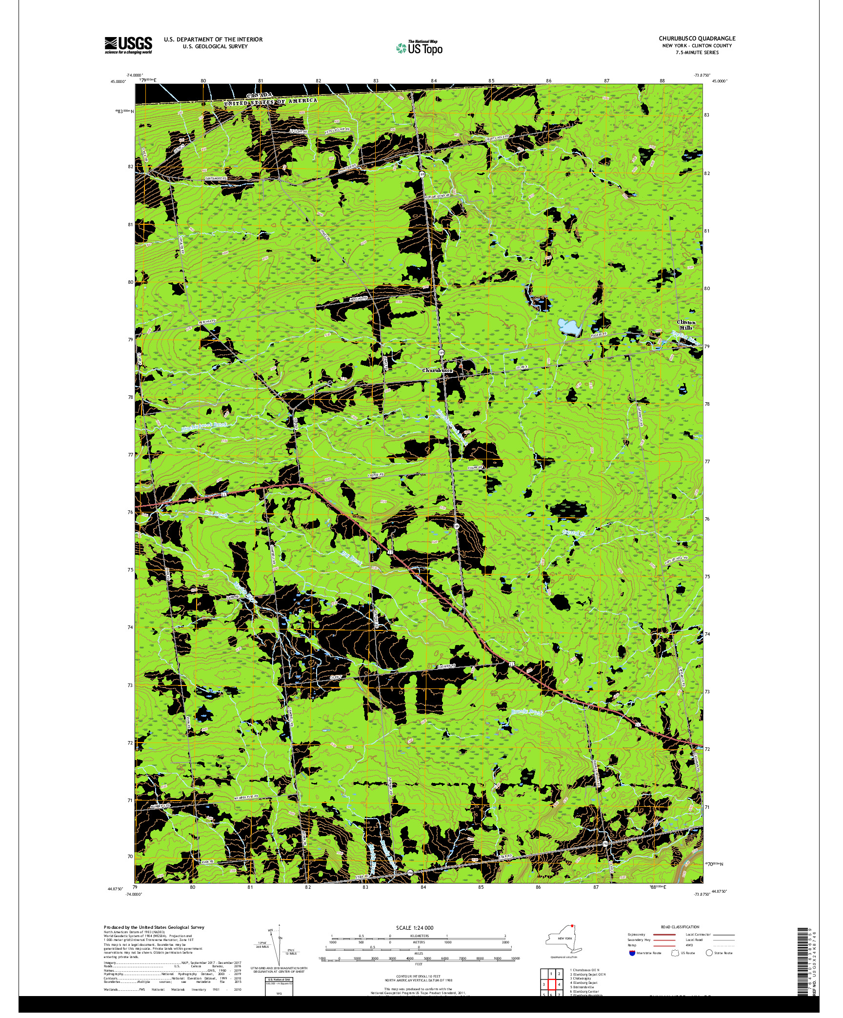 USGS US TOPO 7.5-MINUTE MAP FOR CHURUBUSCO, NY,QC 2019