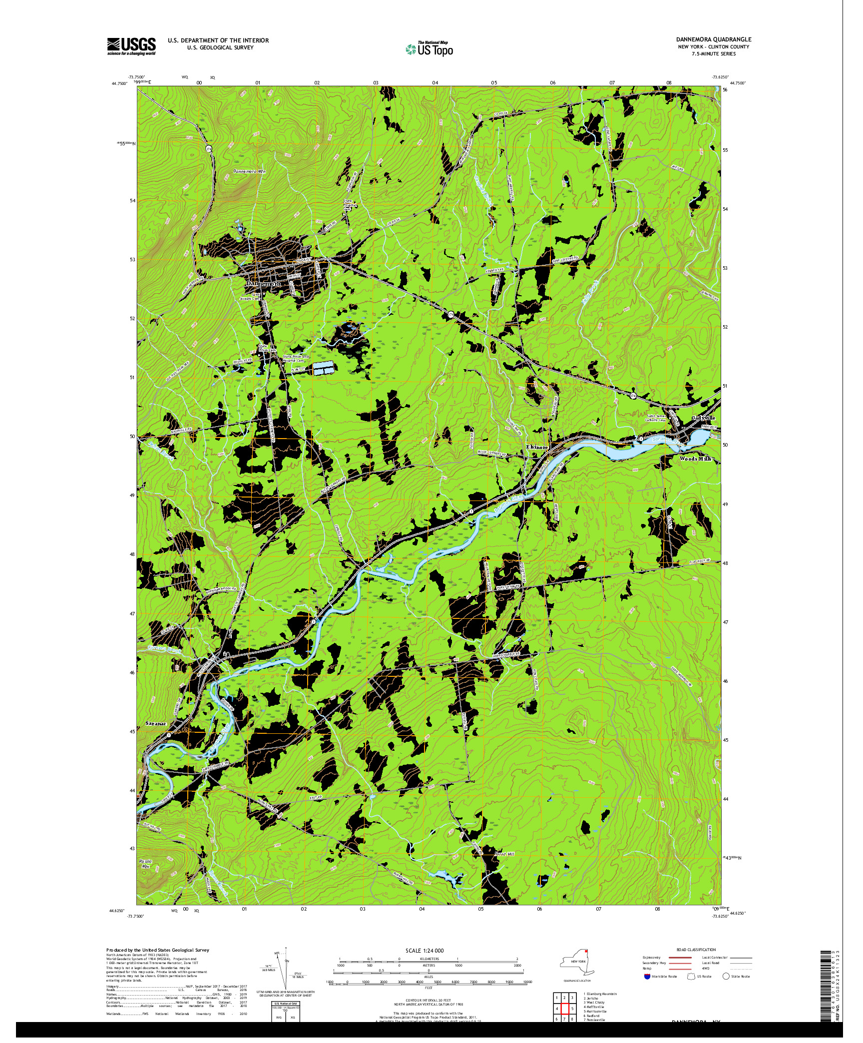 USGS US TOPO 7.5-MINUTE MAP FOR DANNEMORA, NY 2019