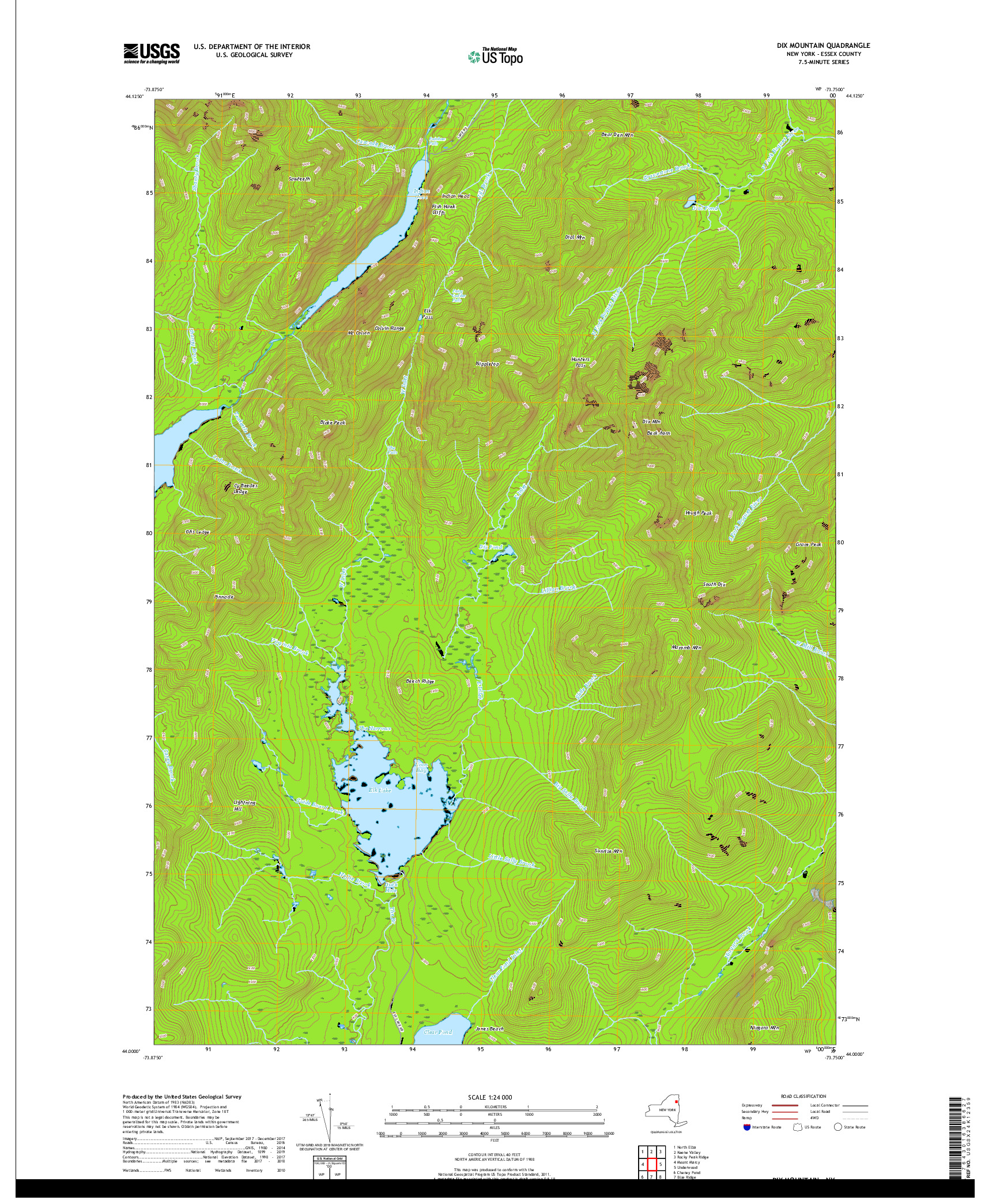 USGS US TOPO 7.5-MINUTE MAP FOR DIX MOUNTAIN, NY 2019
