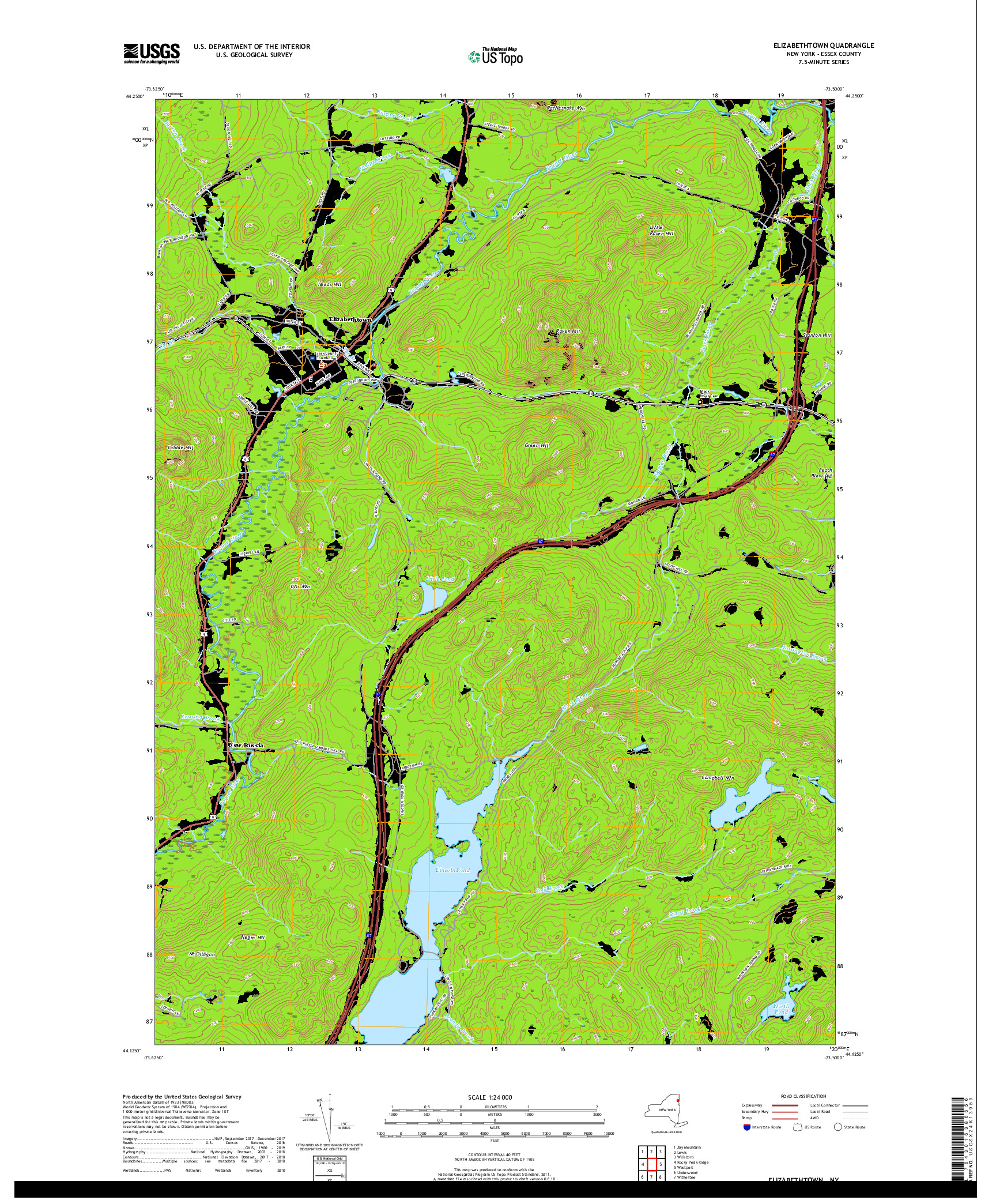 USGS US TOPO 7.5-MINUTE MAP FOR ELIZABETHTOWN, NY 2019