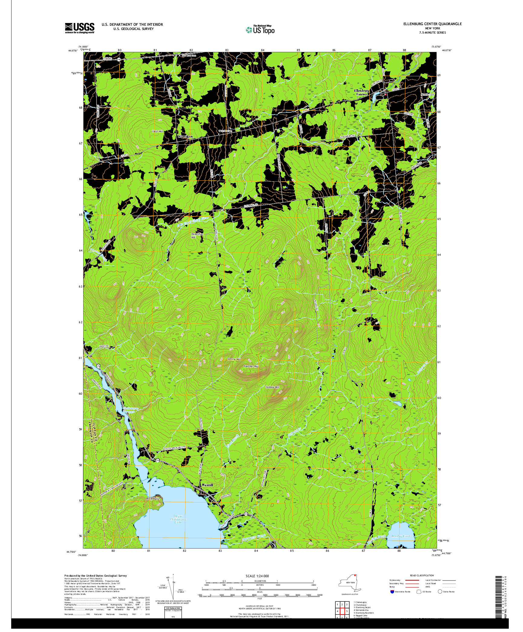 USGS US TOPO 7.5-MINUTE MAP FOR ELLENBURG CENTER, NY 2019