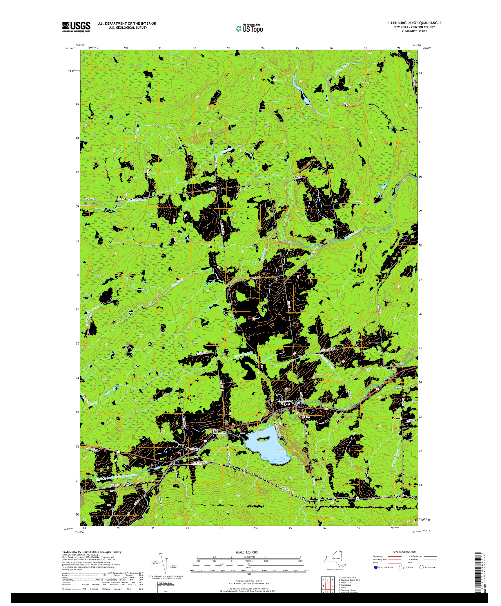 USGS US TOPO 7.5-MINUTE MAP FOR ELLENBURG DEPOT, NY 2019