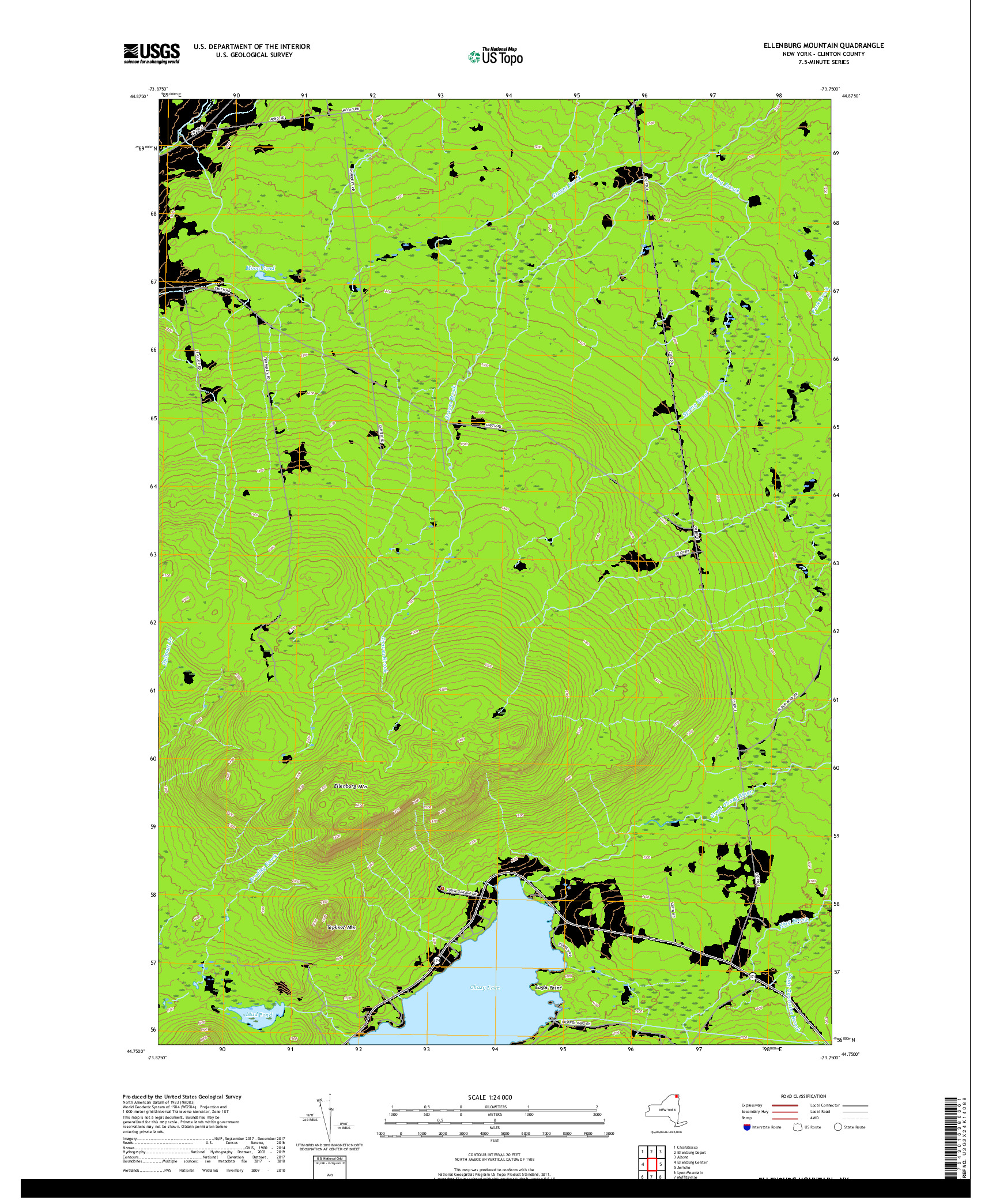 USGS US TOPO 7.5-MINUTE MAP FOR ELLENBURG MOUNTAIN, NY 2019