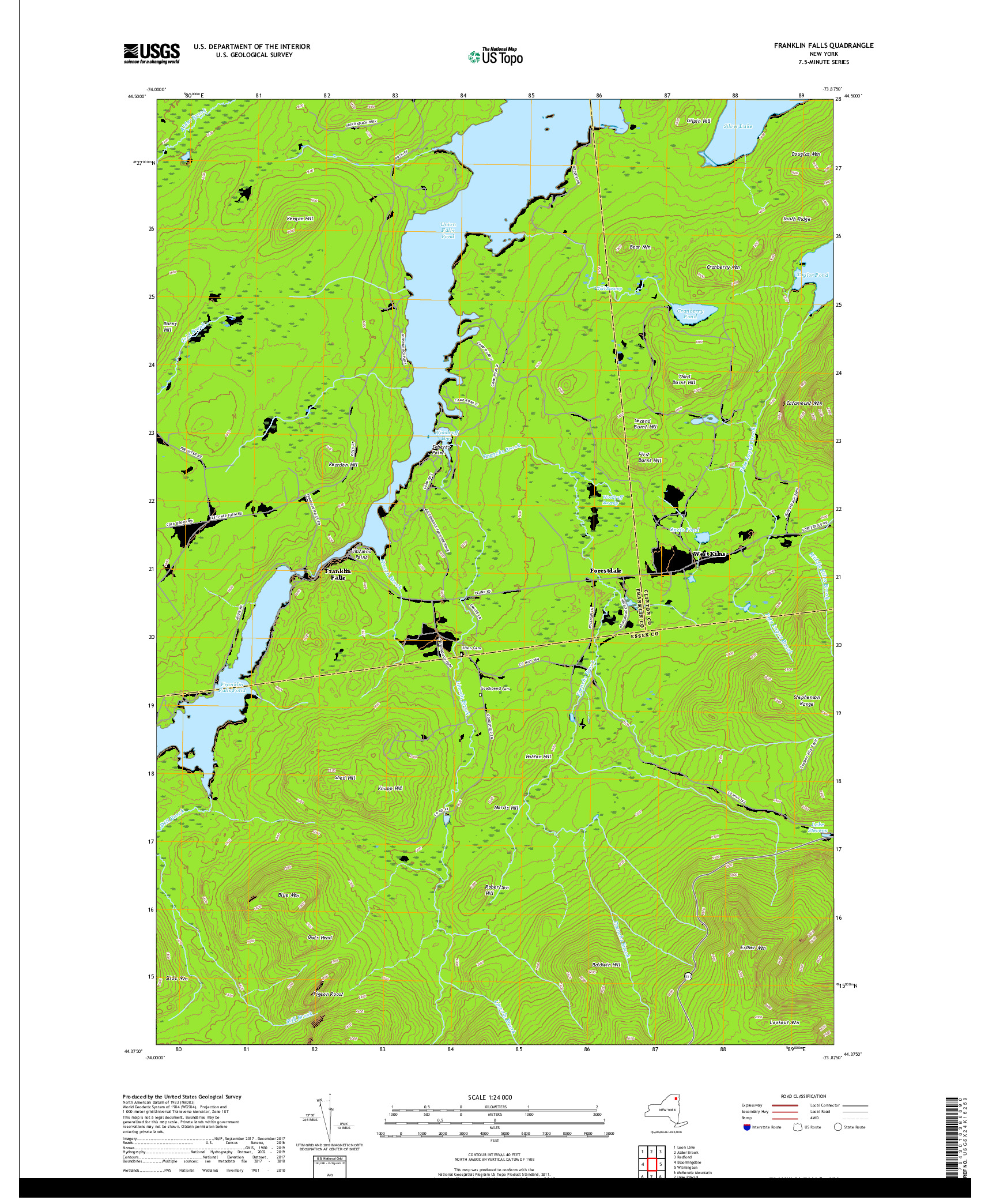 USGS US TOPO 7.5-MINUTE MAP FOR FRANKLIN FALLS, NY 2019