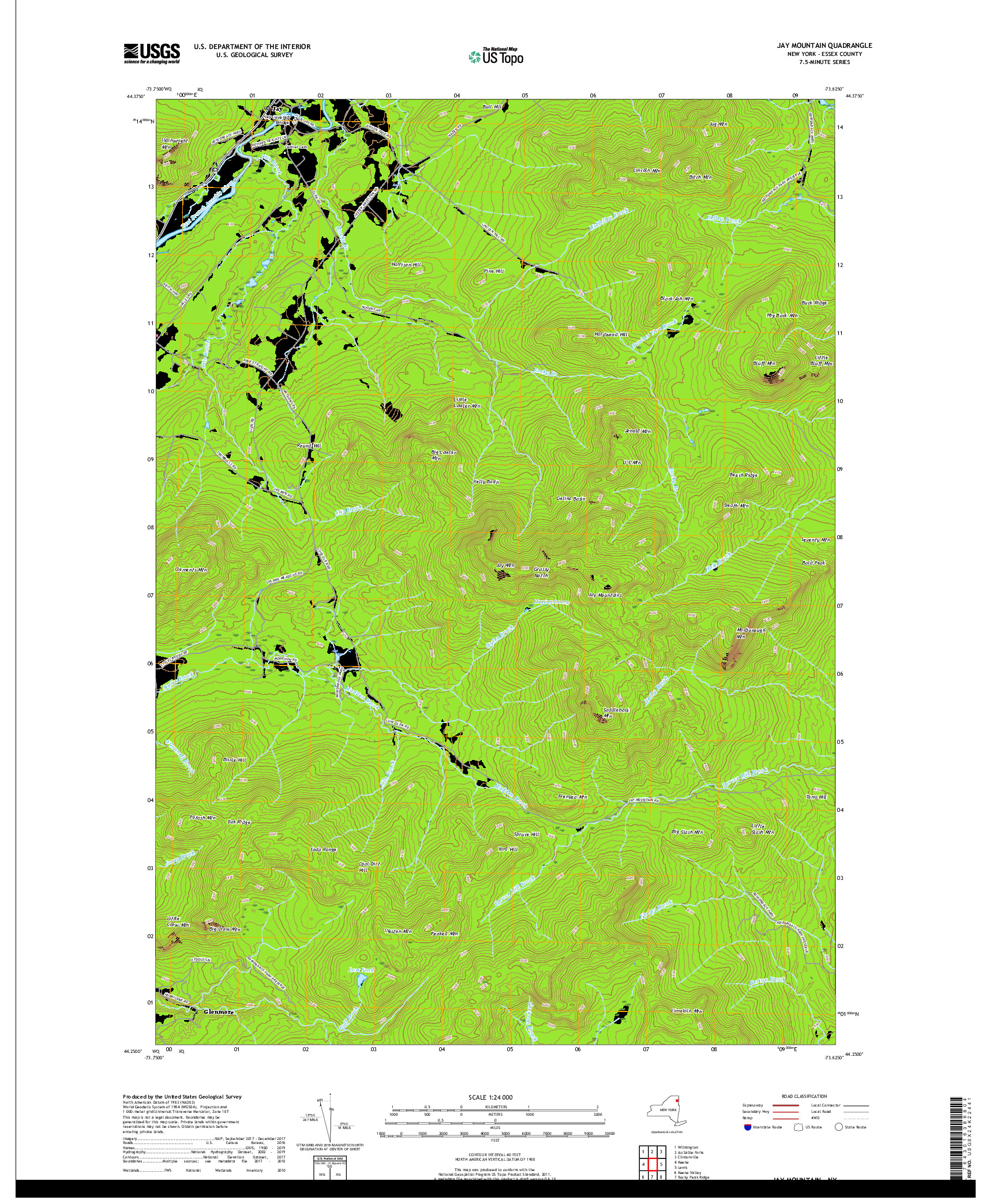 USGS US TOPO 7.5-MINUTE MAP FOR JAY MOUNTAIN, NY 2019