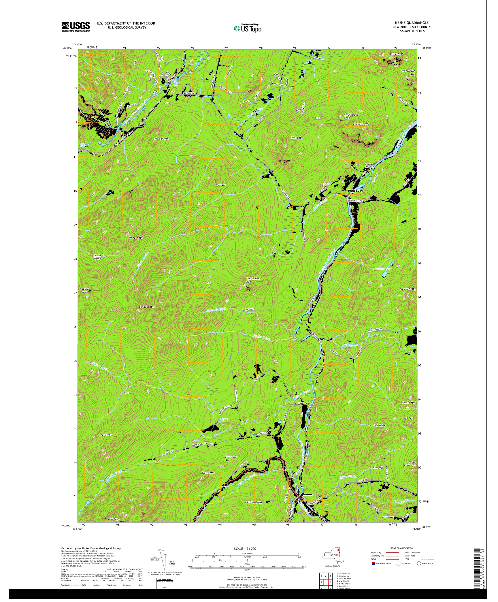 USGS US TOPO 7.5-MINUTE MAP FOR KEENE, NY 2019