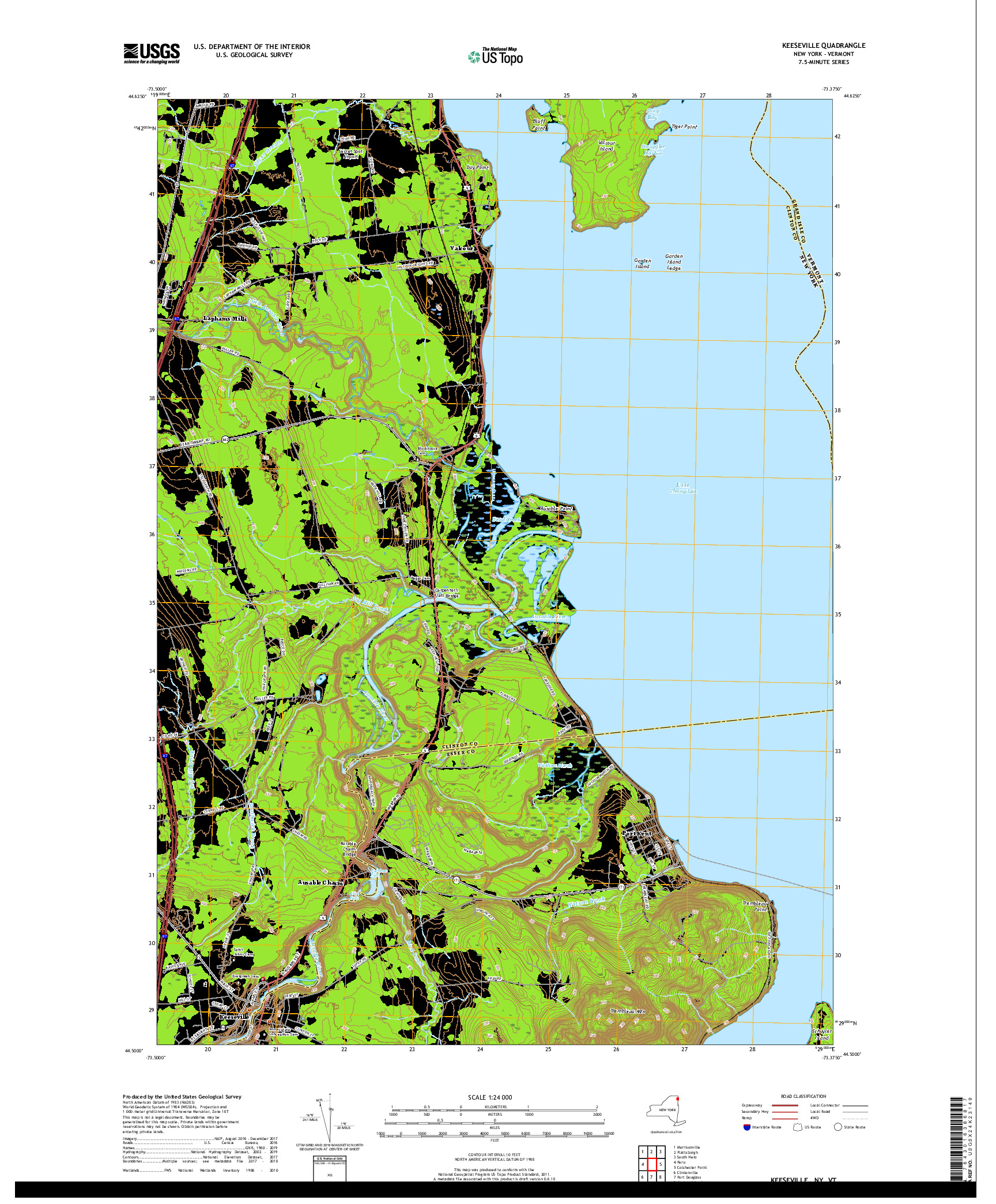 USGS US TOPO 7.5-MINUTE MAP FOR KEESEVILLE, NY,VT 2019