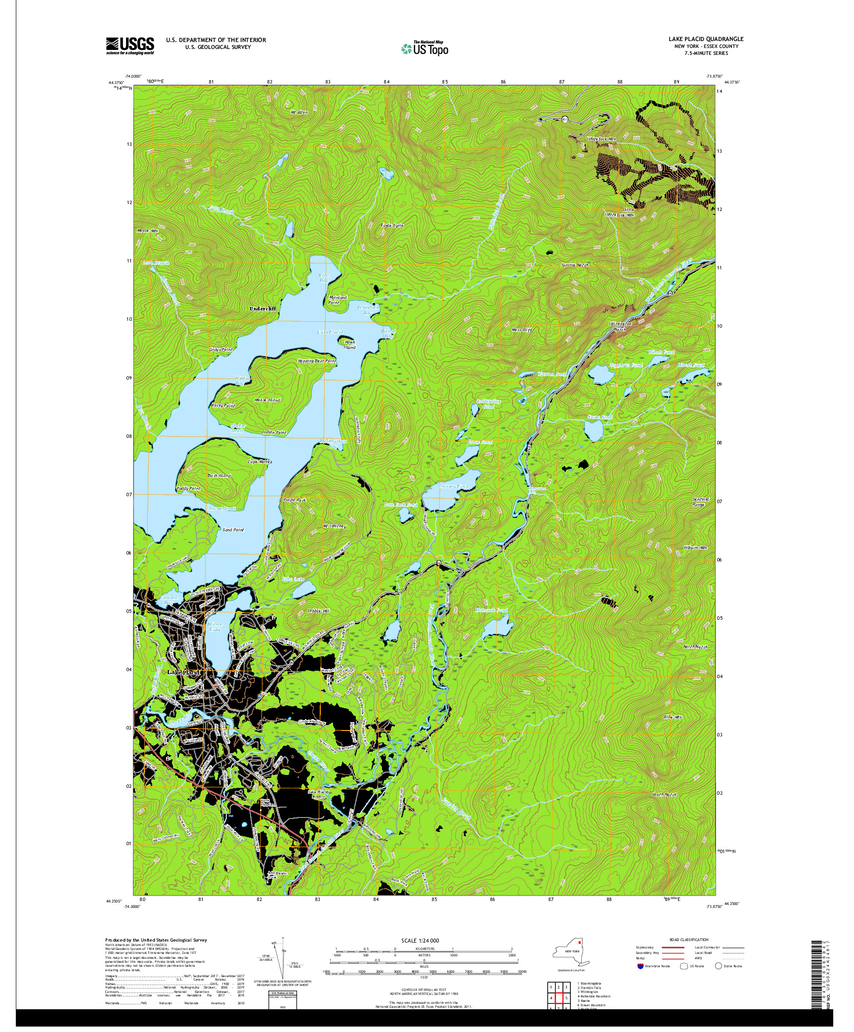 USGS US TOPO 7.5-MINUTE MAP FOR LAKE PLACID, NY 2019