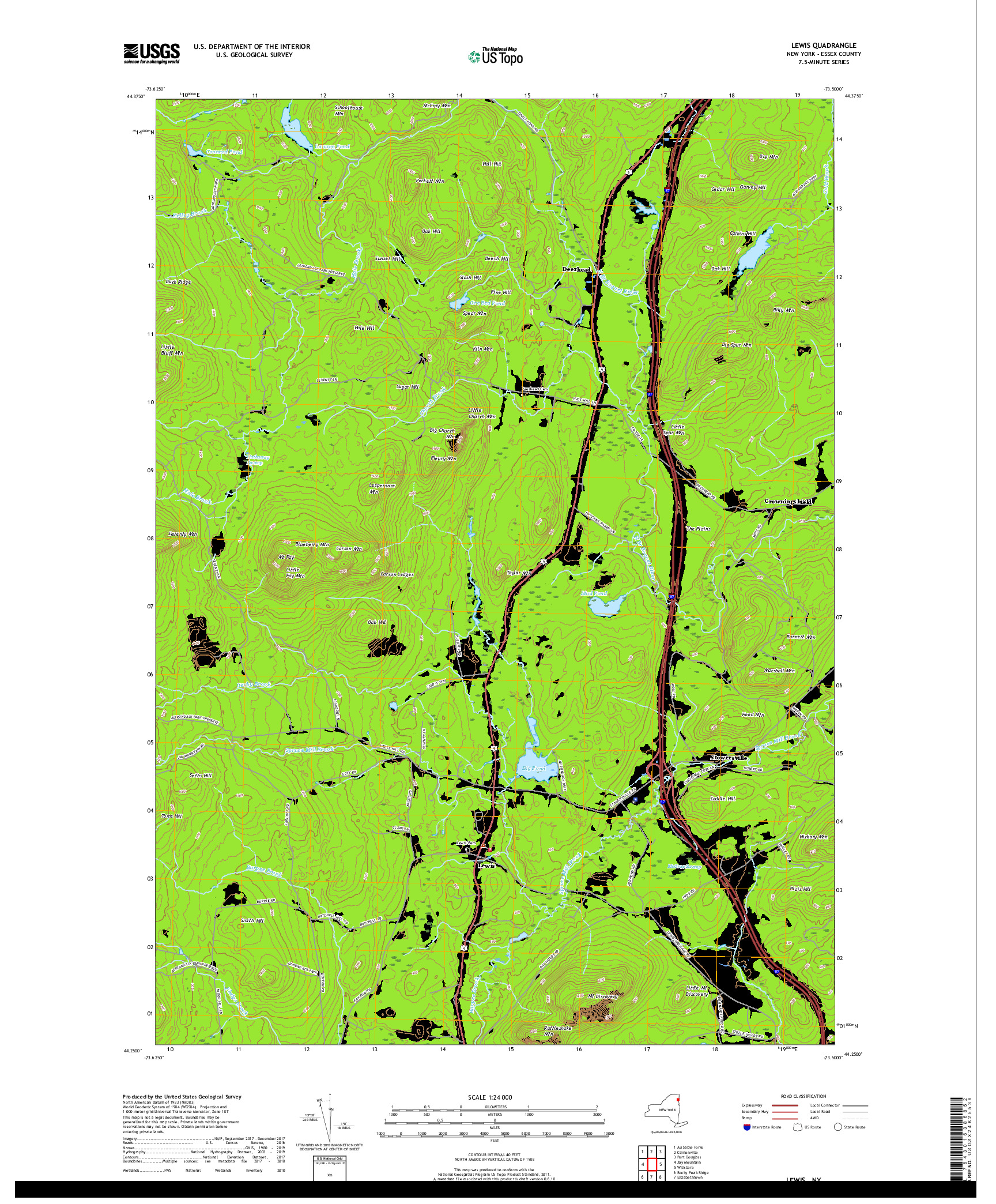 USGS US TOPO 7.5-MINUTE MAP FOR LEWIS, NY 2019