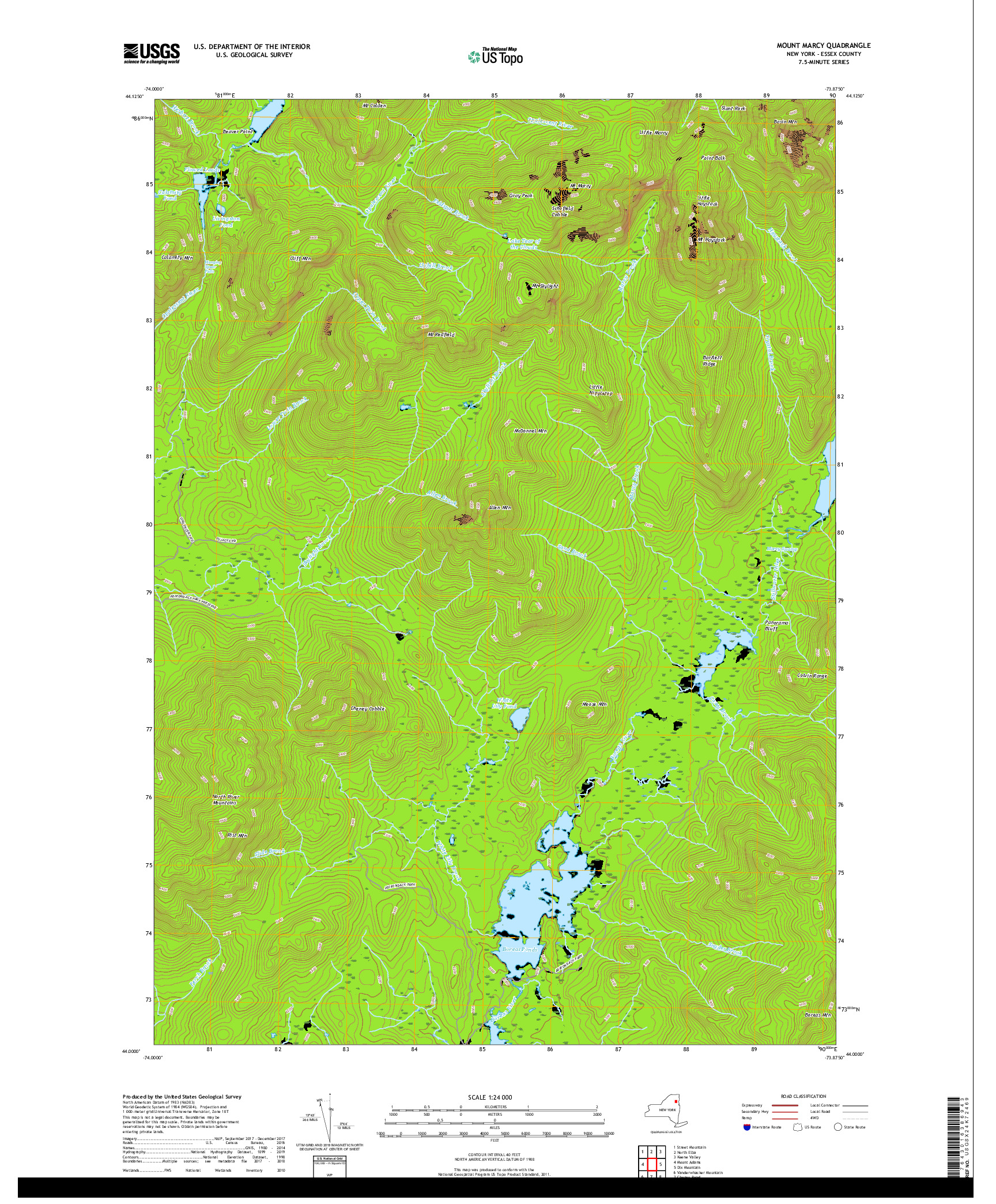 USGS US TOPO 7.5-MINUTE MAP FOR MOUNT MARCY, NY 2019
