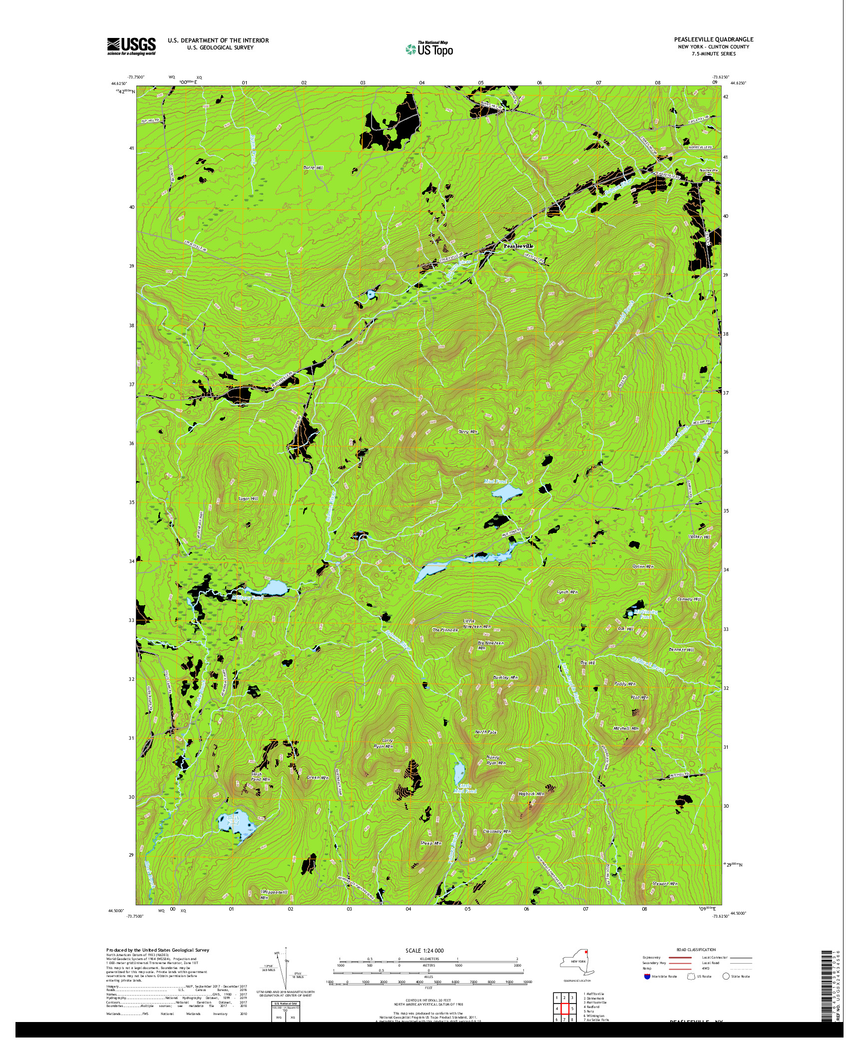 USGS US TOPO 7.5-MINUTE MAP FOR PEASLEEVILLE, NY 2019