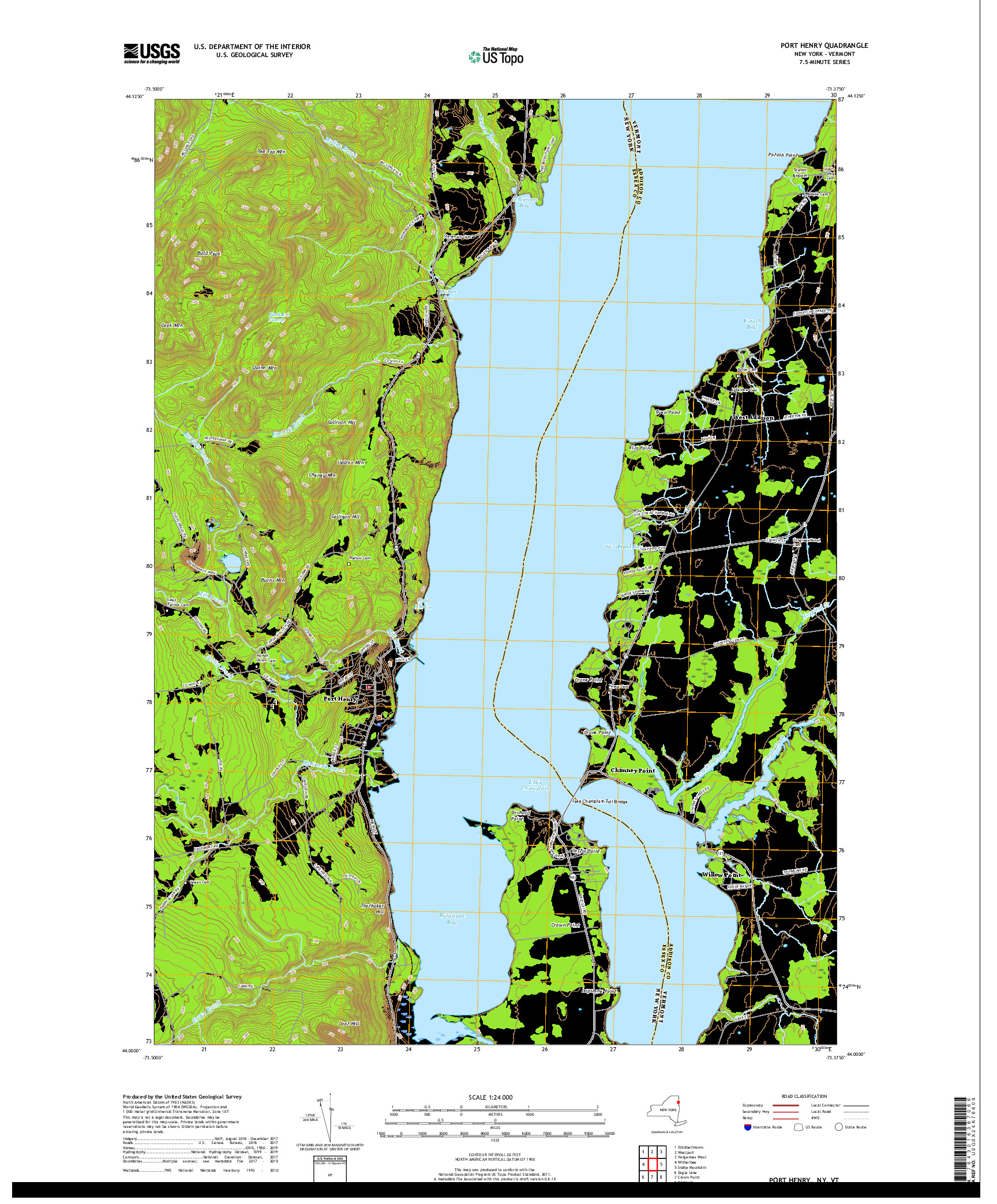 USGS US TOPO 7.5-MINUTE MAP FOR PORT HENRY, NY,VT 2019