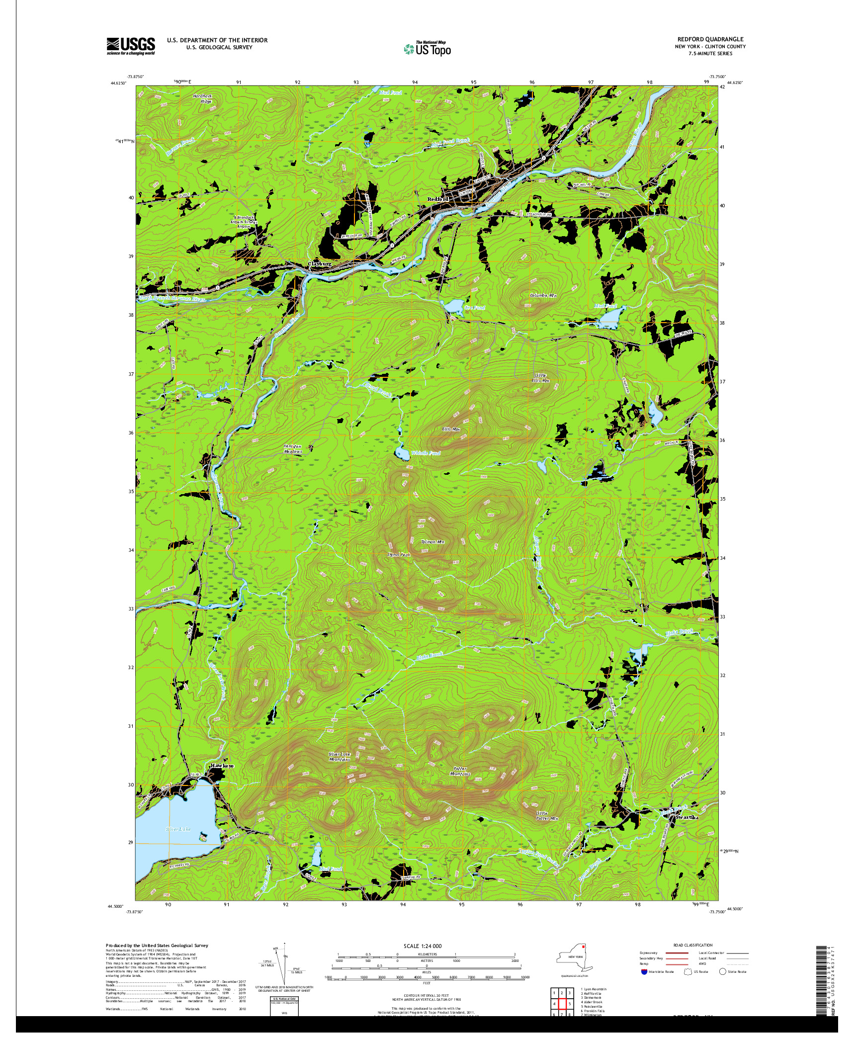 USGS US TOPO 7.5-MINUTE MAP FOR REDFORD, NY 2019